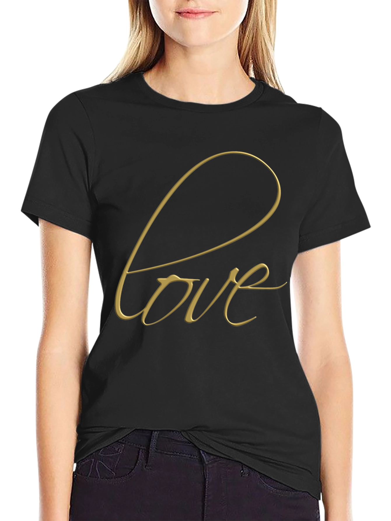 Black Love Script Black T-Shirt view 2