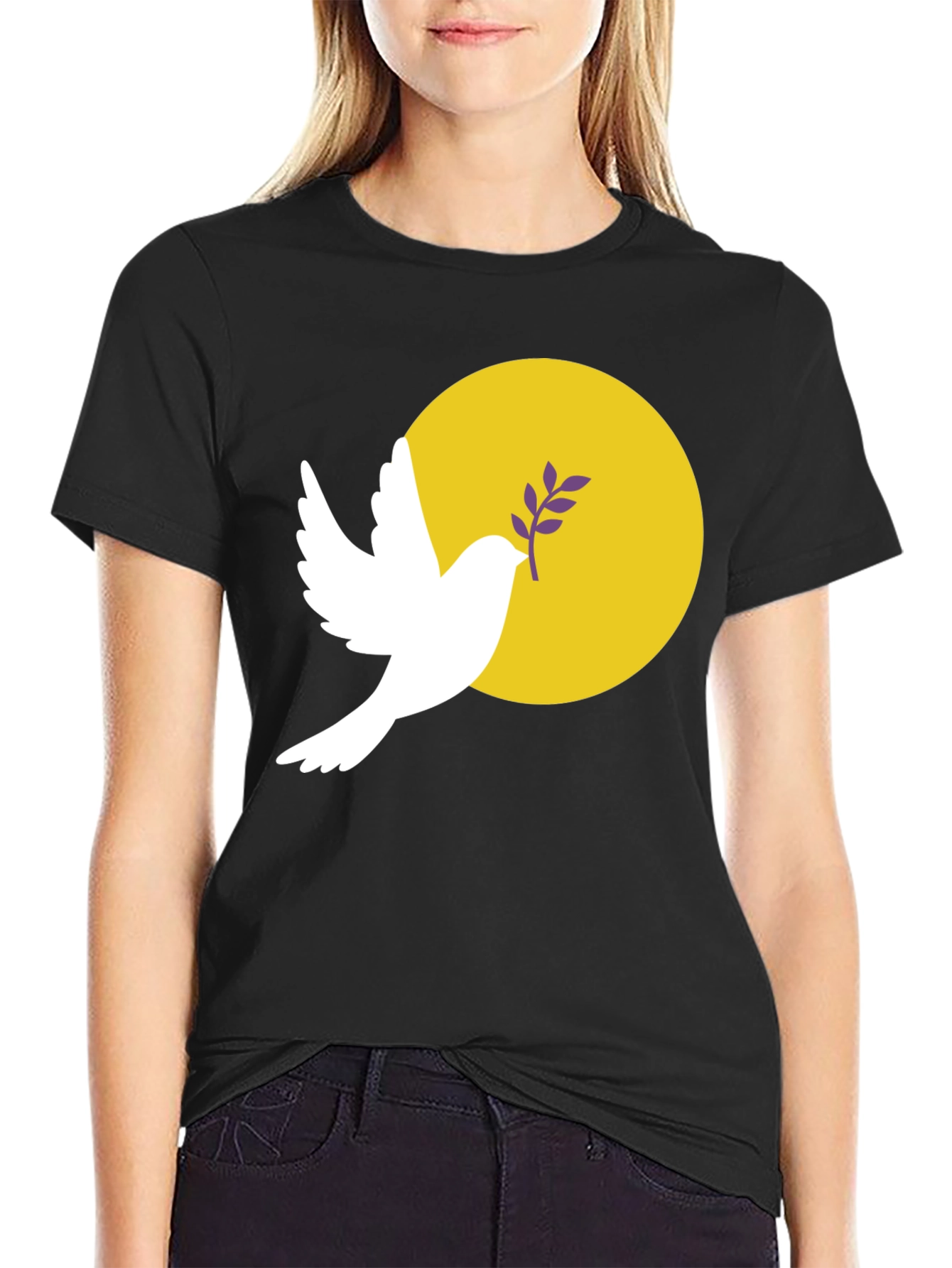 Black Peace Dove Graphic Tee - Stylish Black Cotton Blend T-Shirt view 2
