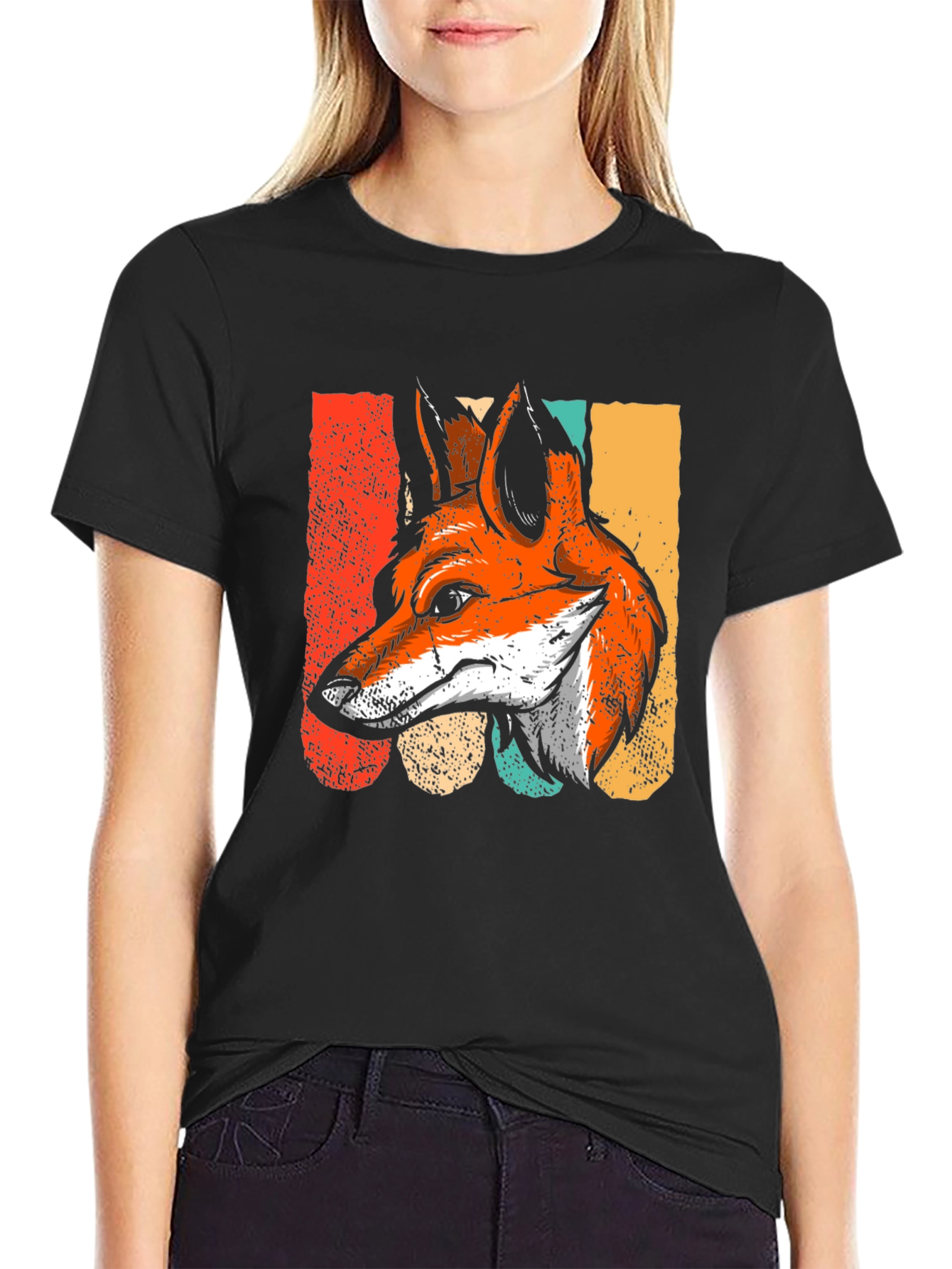 Black Retro Fox Graphic Tee - Cool Animal Design view 2