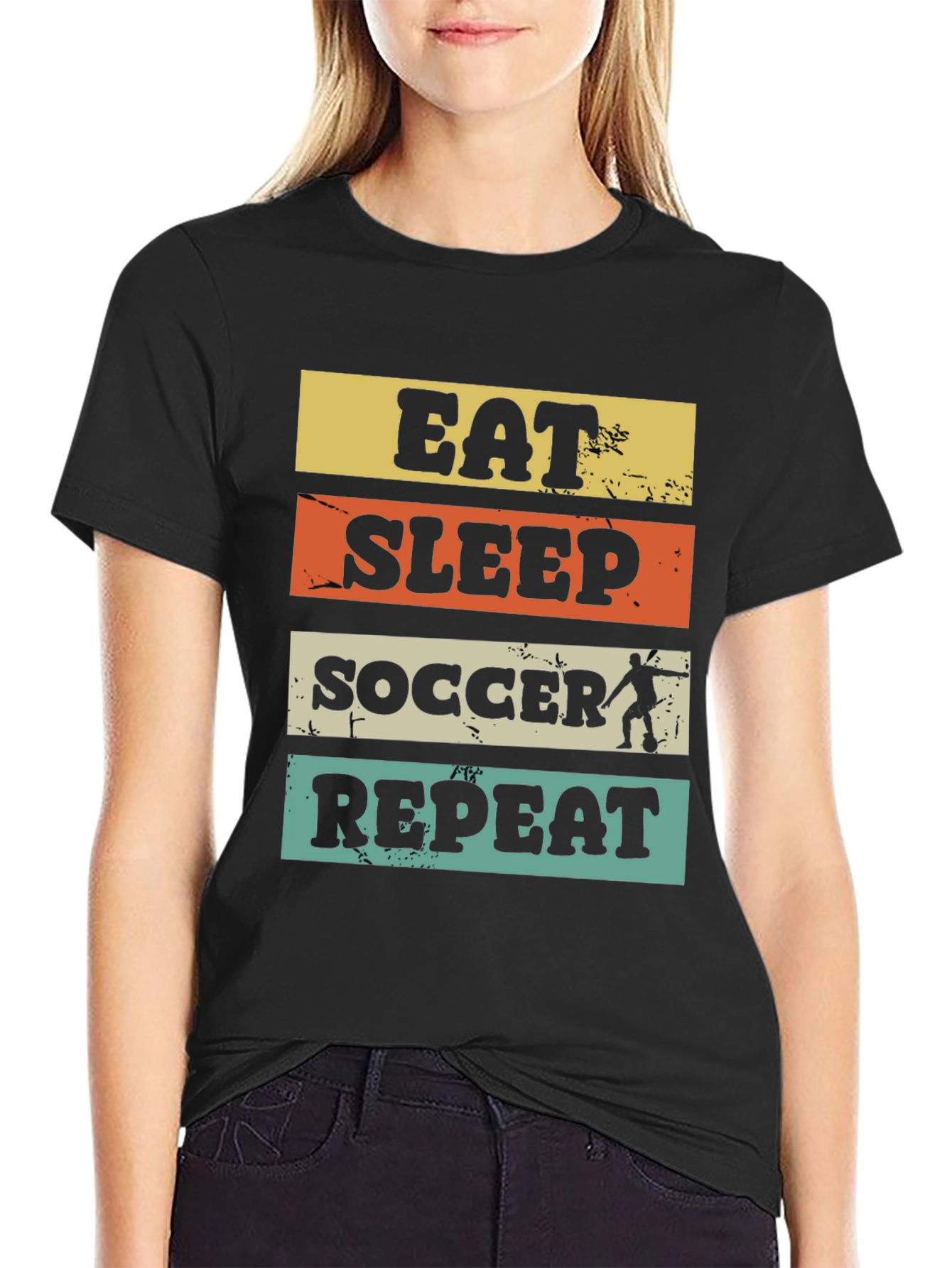 Black Eat Sleep Soccer Repeat Graphic Tee view 2