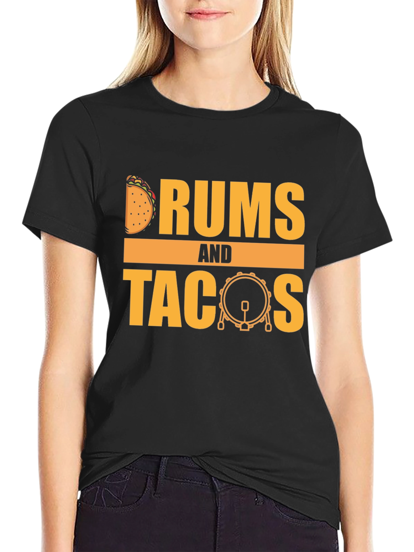 Black Drums and Tacos Graphic T-Shirt - Foodie Musician Tee view 2