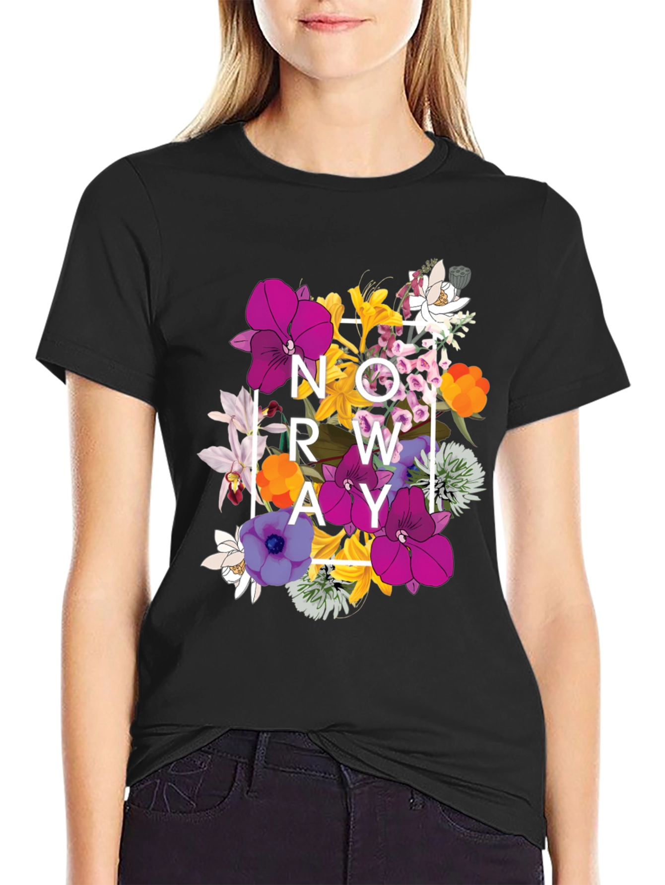Black Floral Norway Graphic T-Shirt - Black view 2