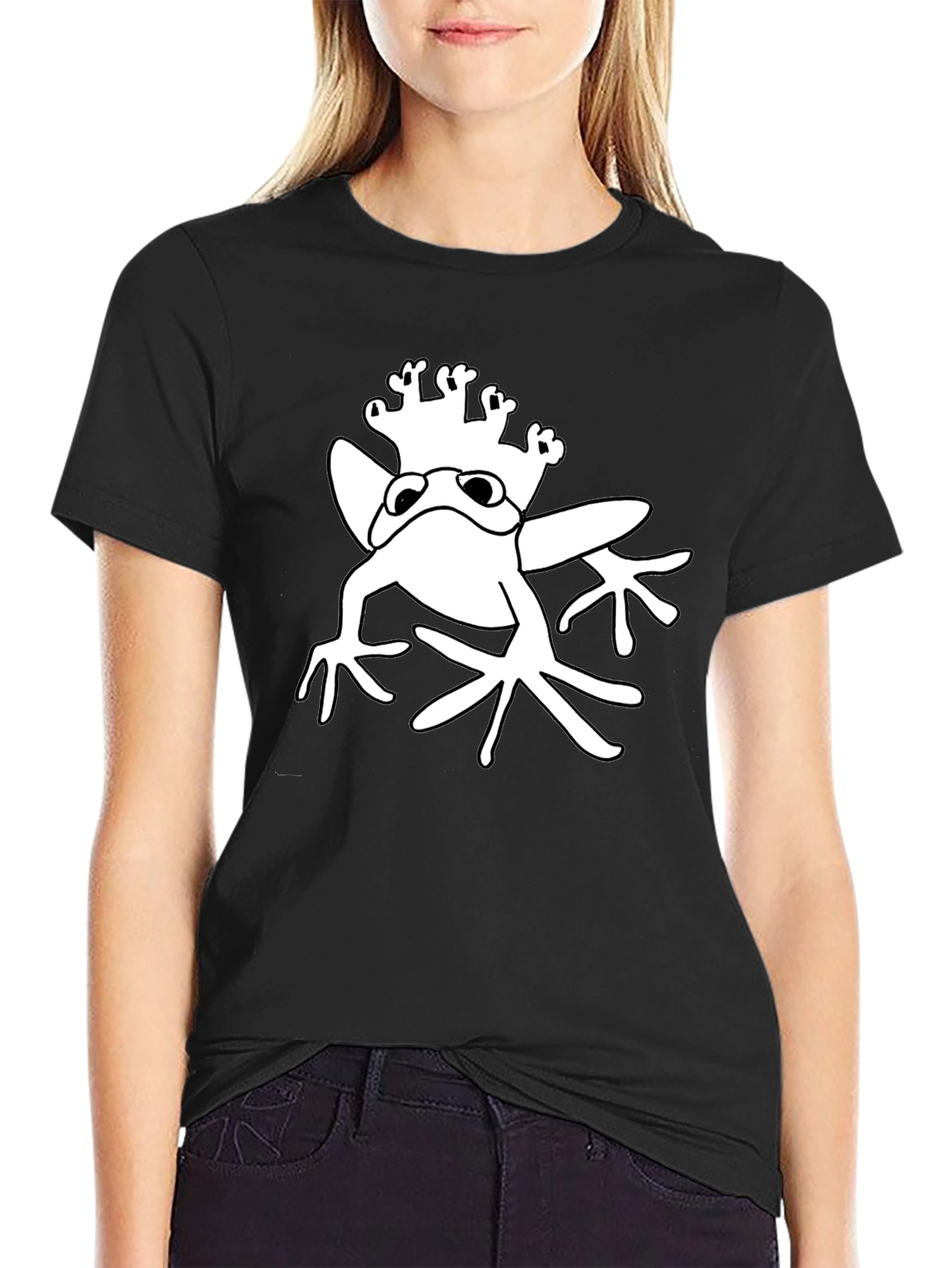 Black Frog Prince Graphic Tee - Black Cotton T-Shirt view 2
