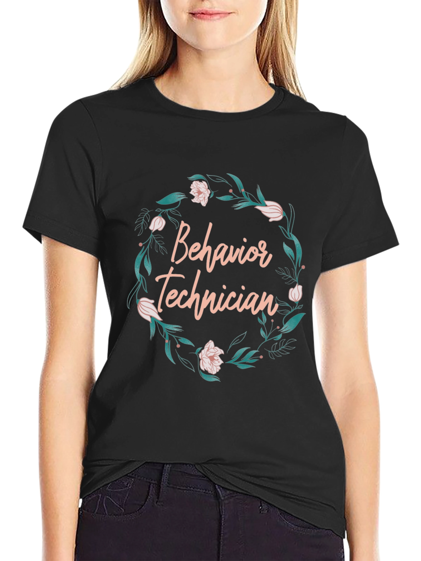 Black Behavior Technician Floral Graphic Tee view 2