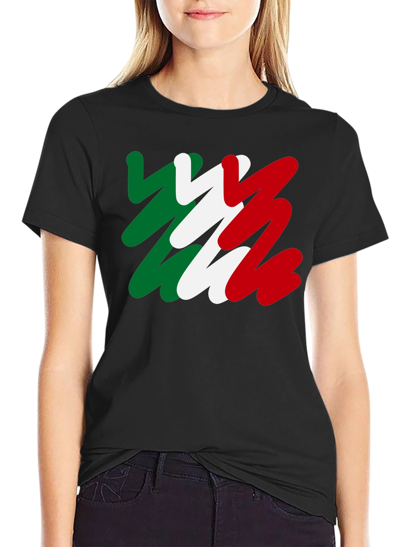 Black Italian Flag T-Shirt - Black Cotton Tee view 2