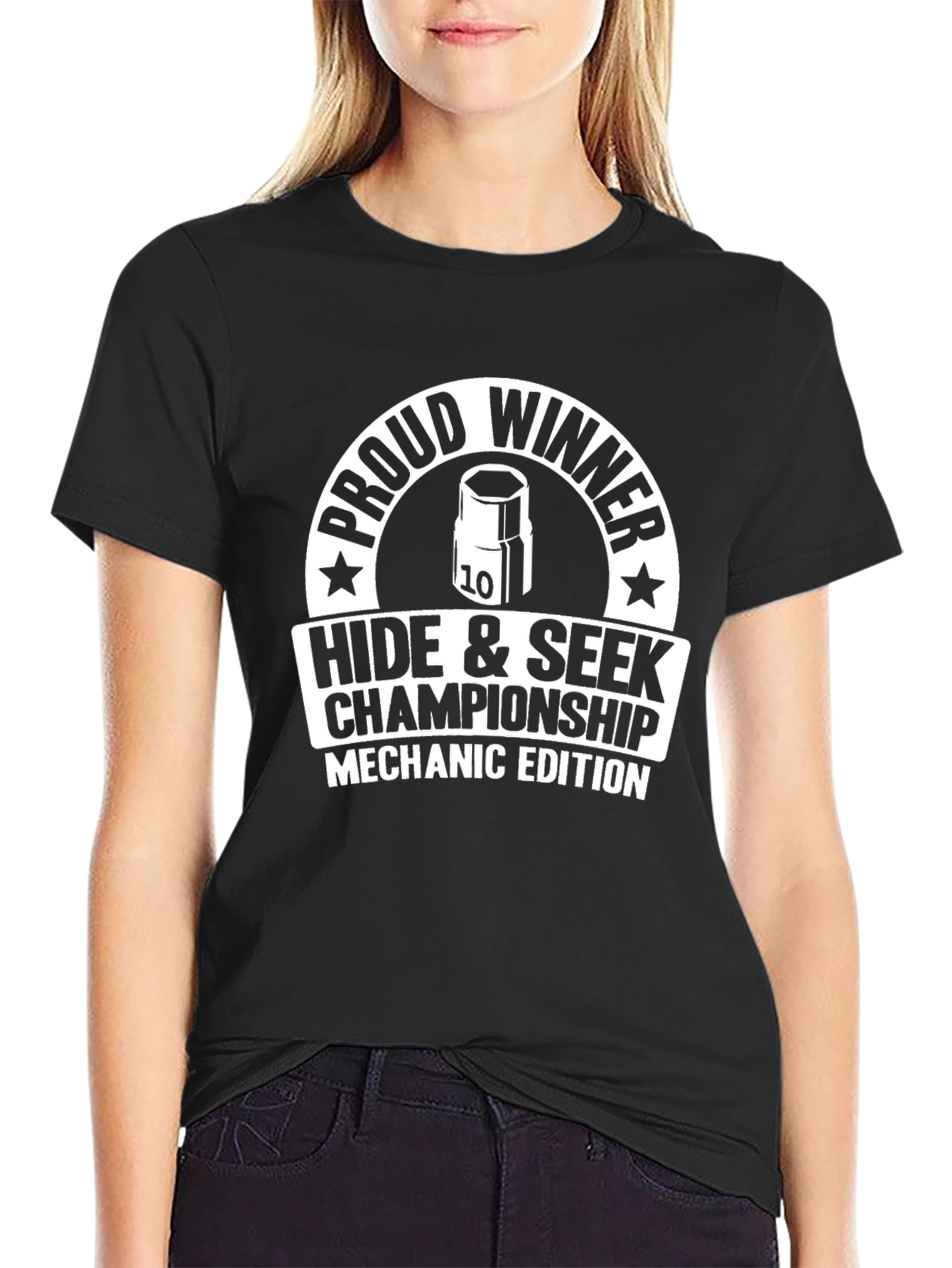 Black Mechanic Hide & Seek Champ T-Shirt view 2