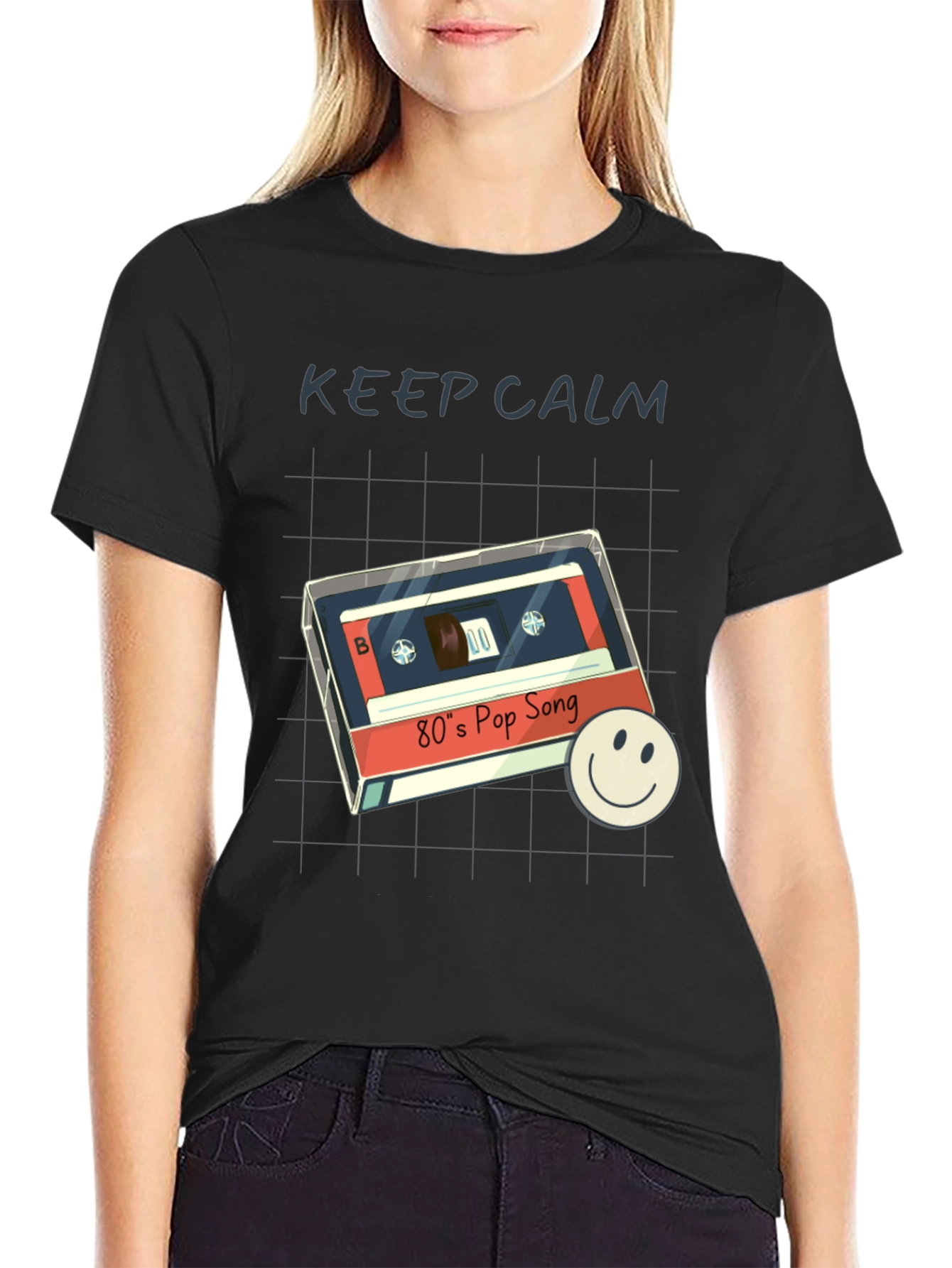 Black Retro 80's Pop Song T-Shirt - Keep Calm Style view 2