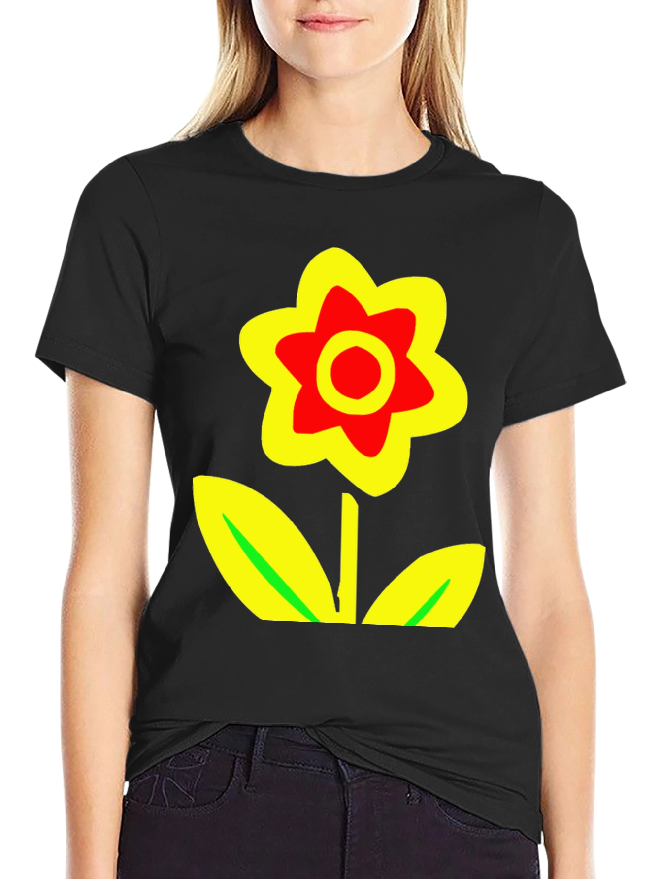Black Bold Flower Graphic Tee - Black Cotton Blend view 2