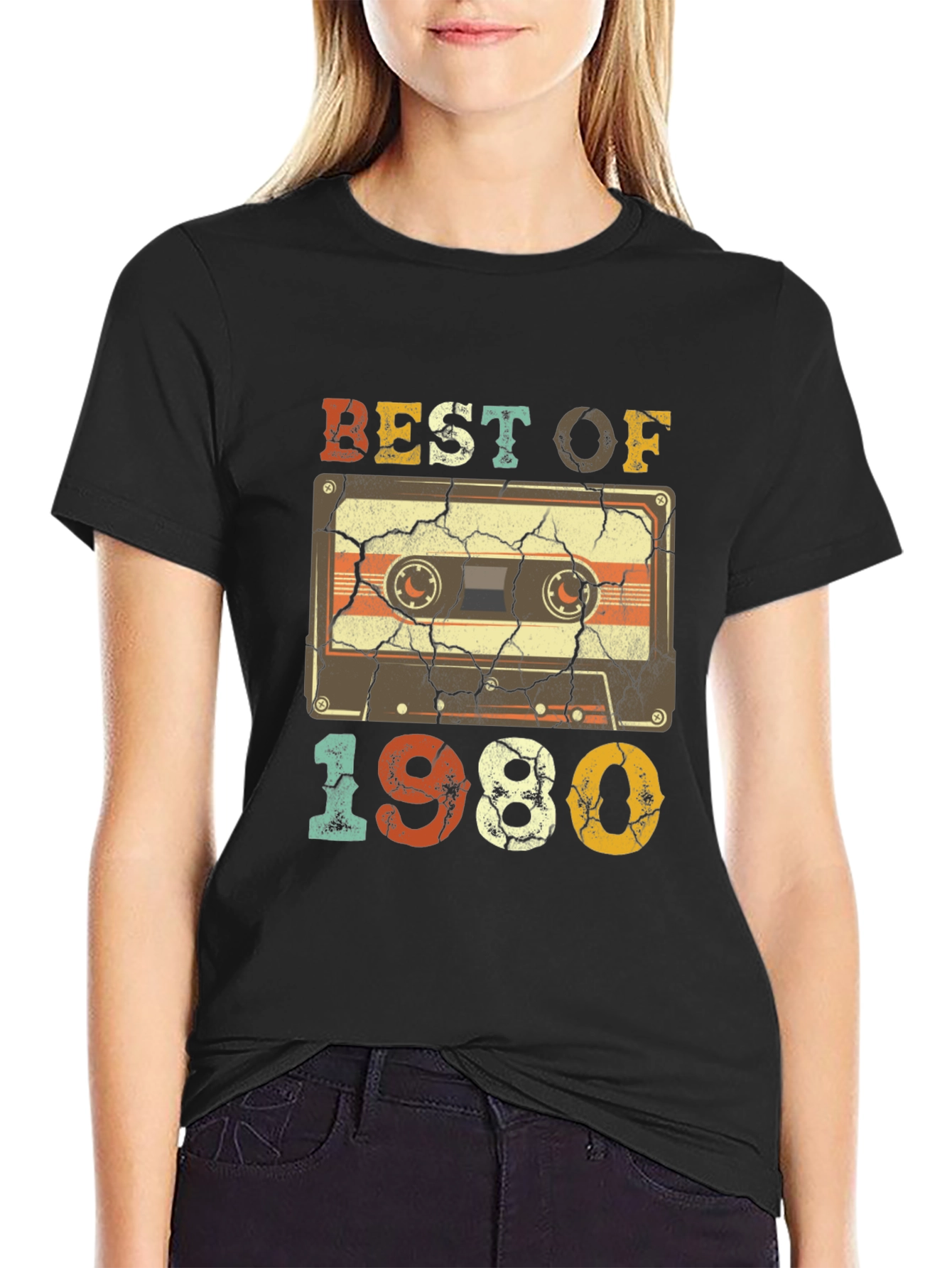 Black Best of 1980 Cassette Tape T-Shirt view 2