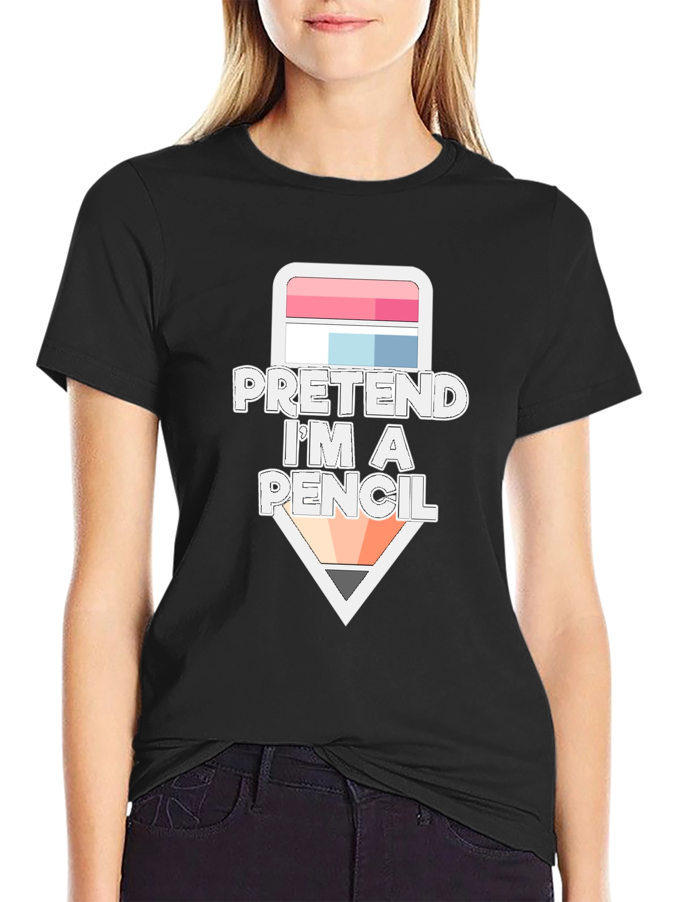 Black Pretend I'm a Pencil Funny Graphic T-Shirt view 2