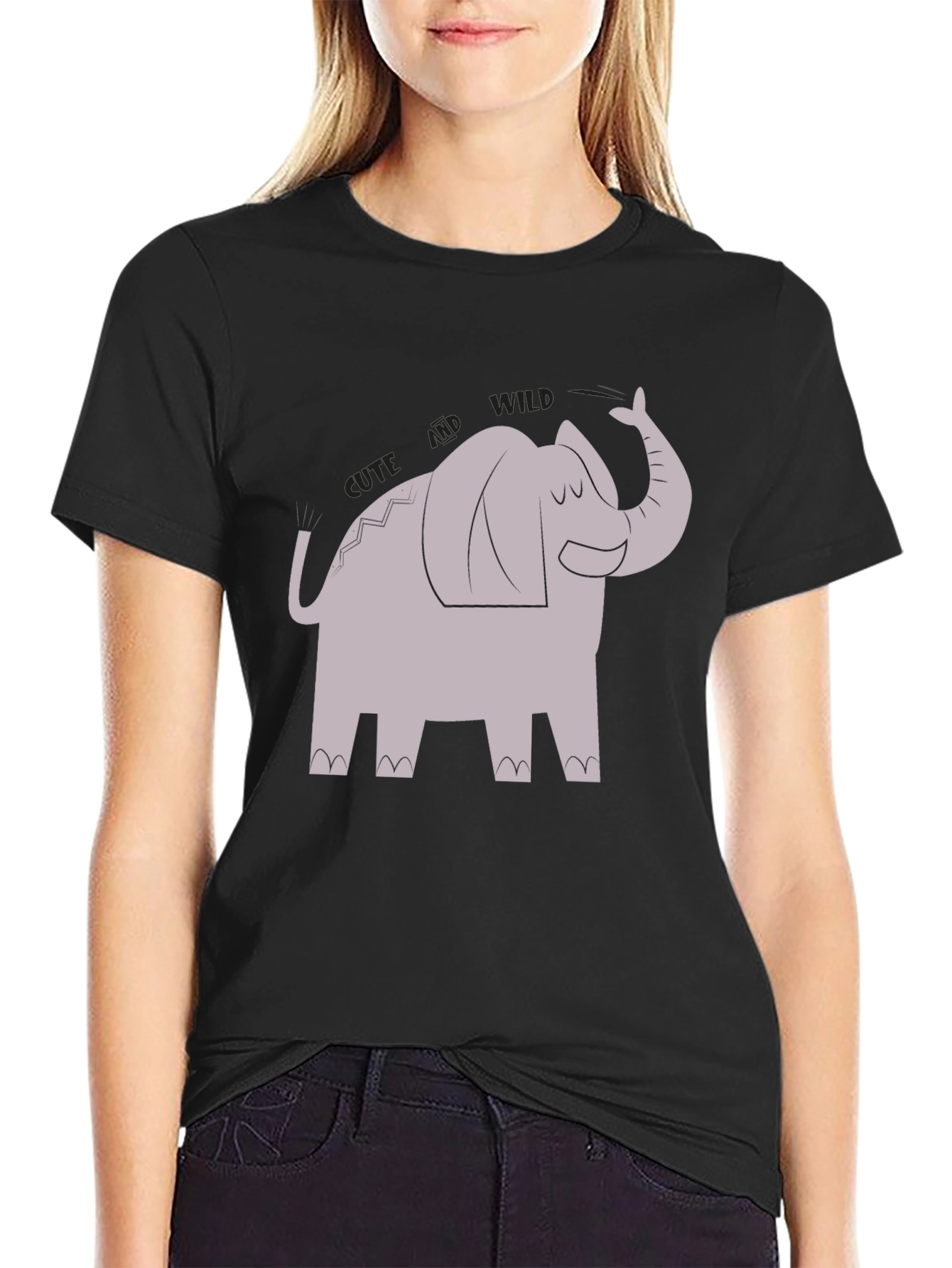 Black Cute and Wild Elephant Graphic Tee view 2