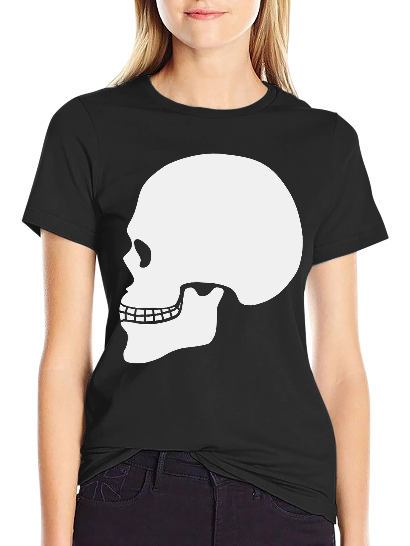 Black Skull Graphic Tee - Black Cotton T-Shirt view 2