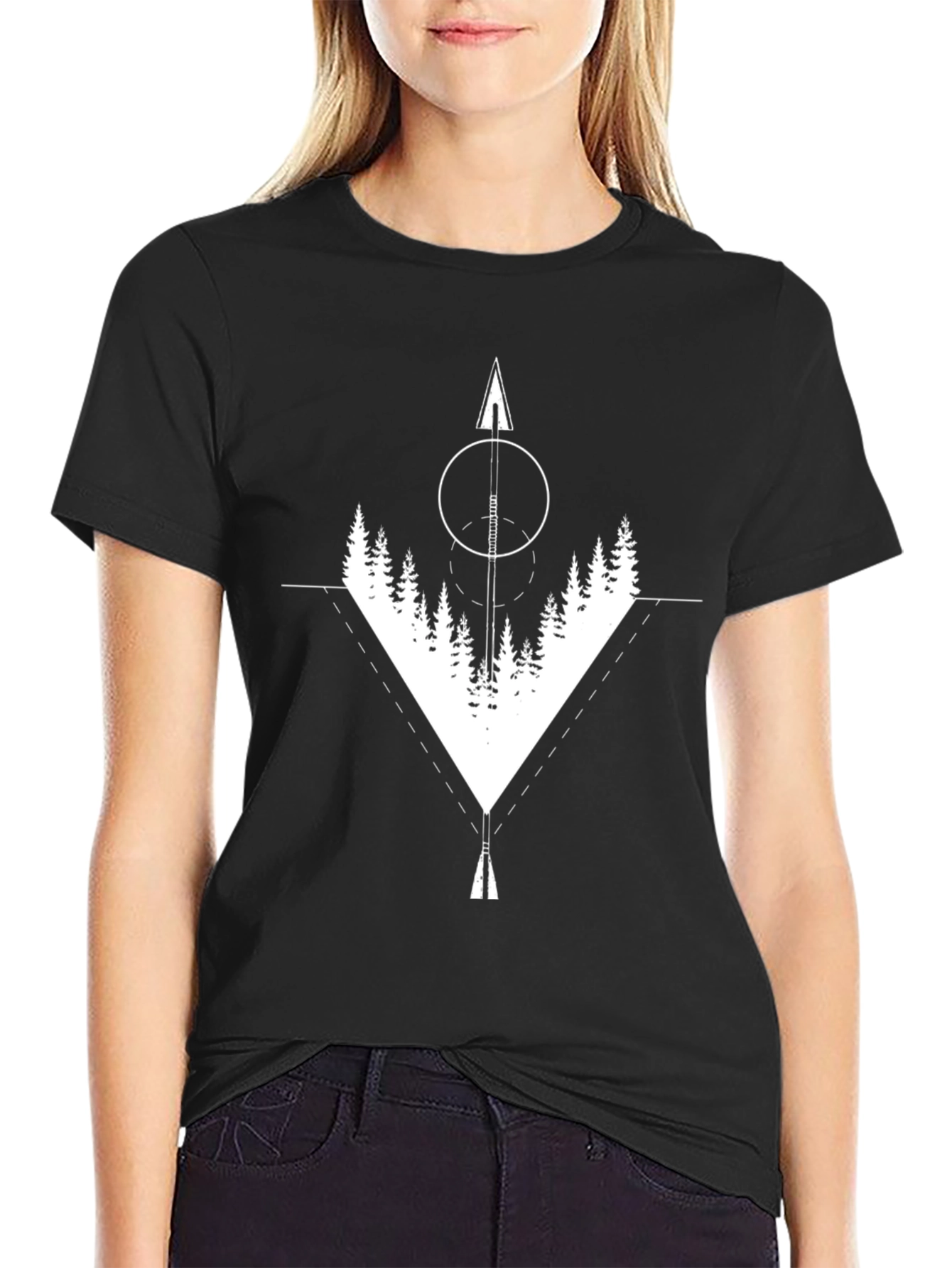 Black Geometric Forest Arrow Graphic Black T-Shirt view 2