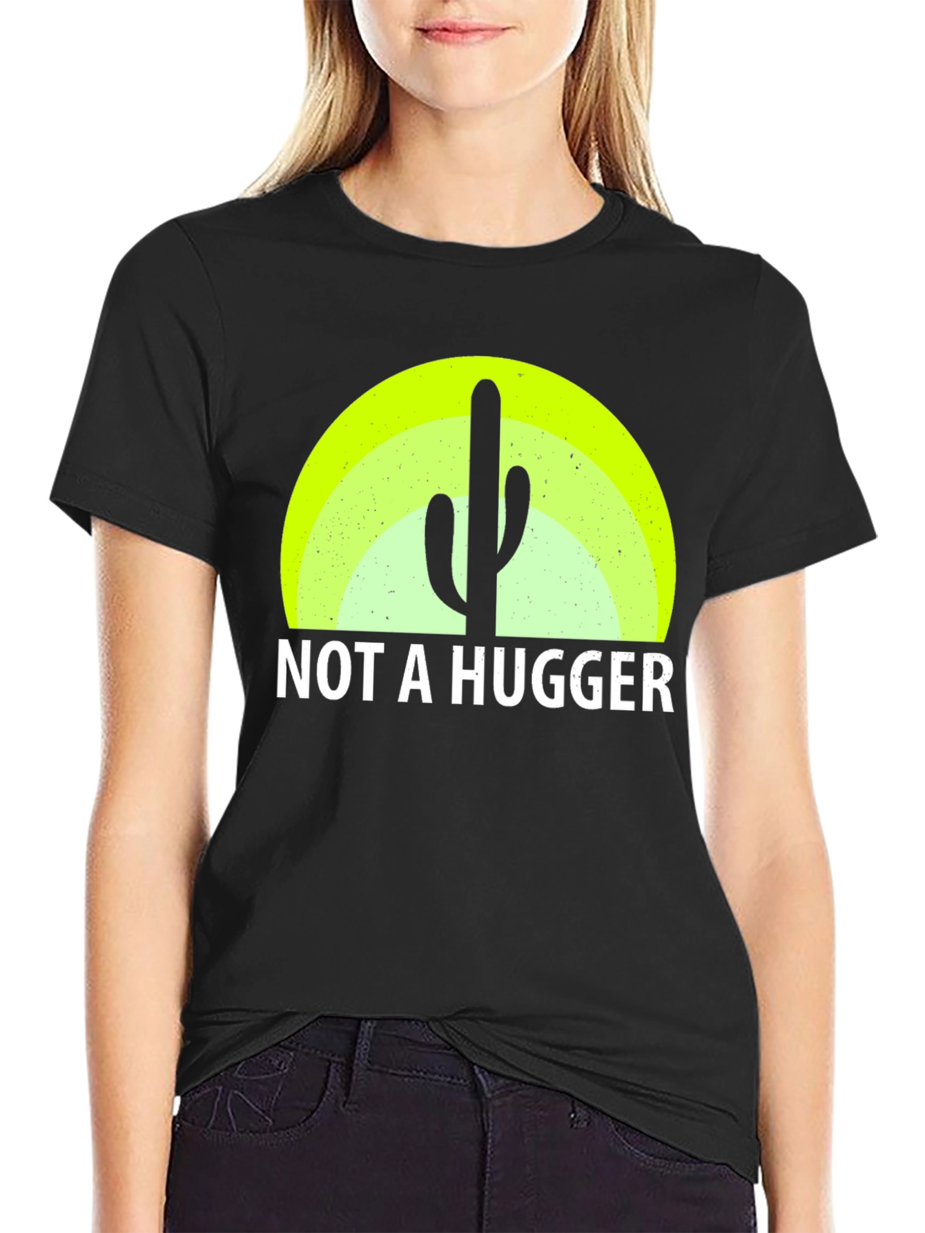 Black Not a Hugger Cactus Graphic Tee - Funny Sarcastic Shirt view 2