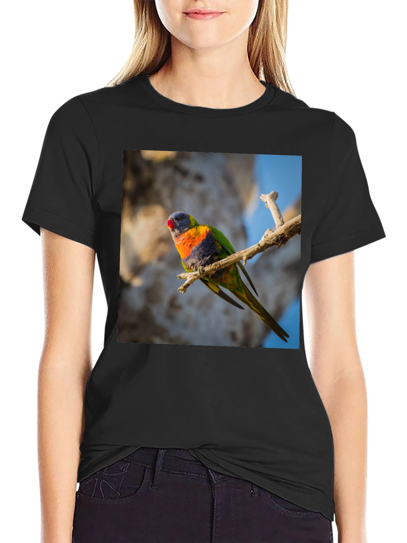 Black Rainbow Lorikeet T-Shirt - Nature Inspired Apparel view 2