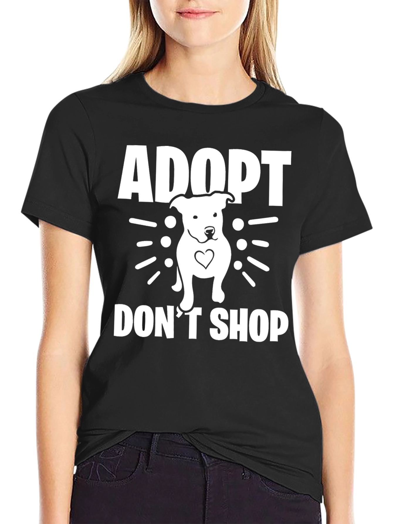 Black Adopt Don't Shop T-Shirt - Dog Rescue Tee view 2