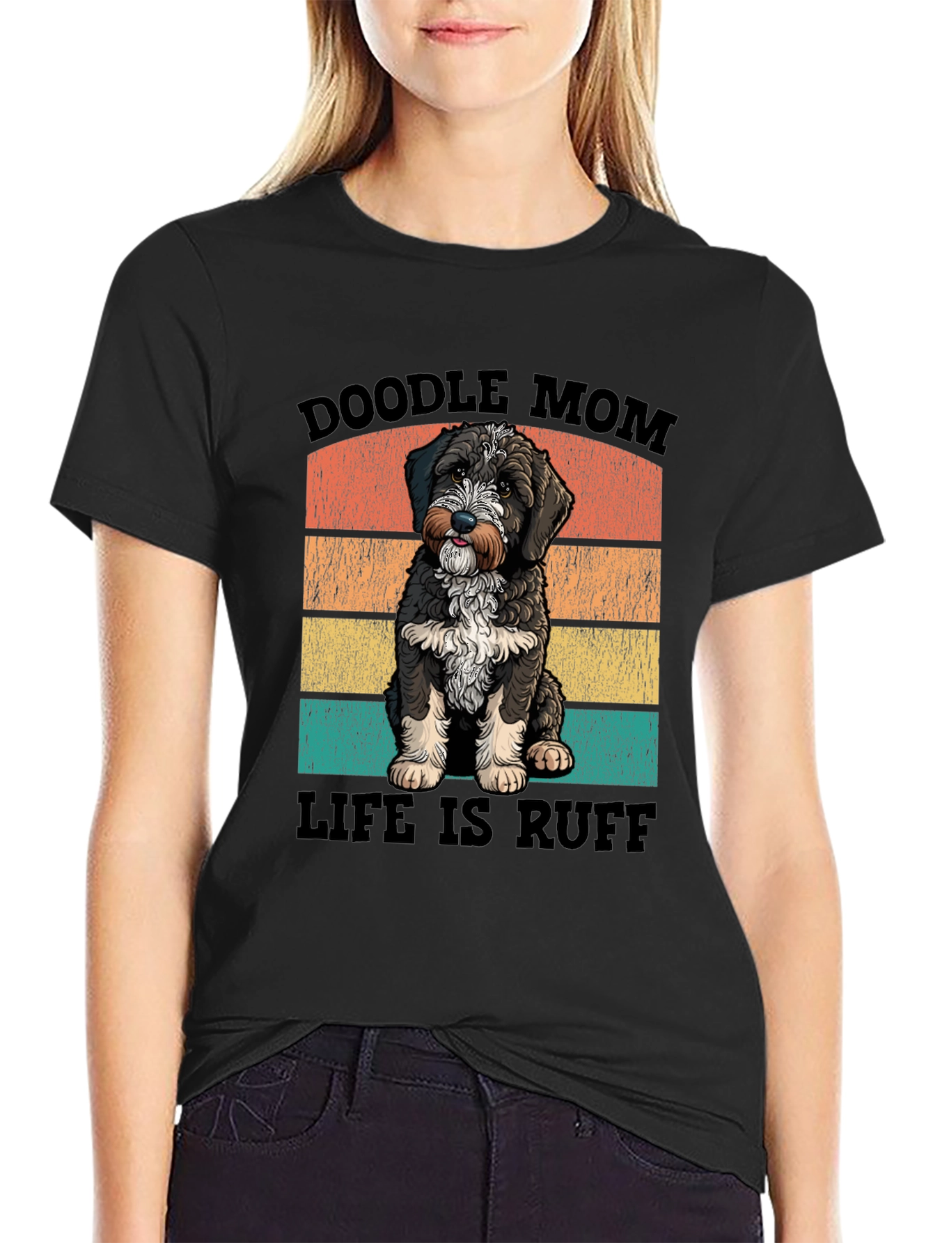 Black Doodle Mom Life is Ruff T-Shirt view 2