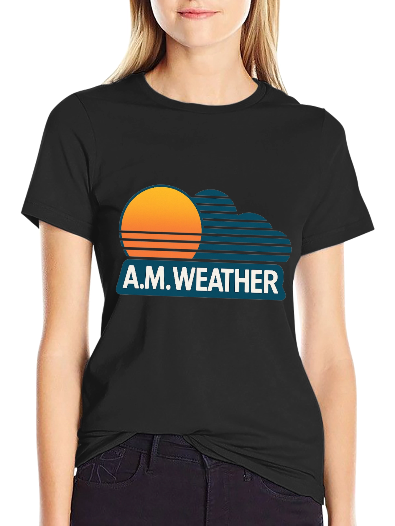 Black A.M. Weather Graphic Tee - Retro Sunset Style view 2