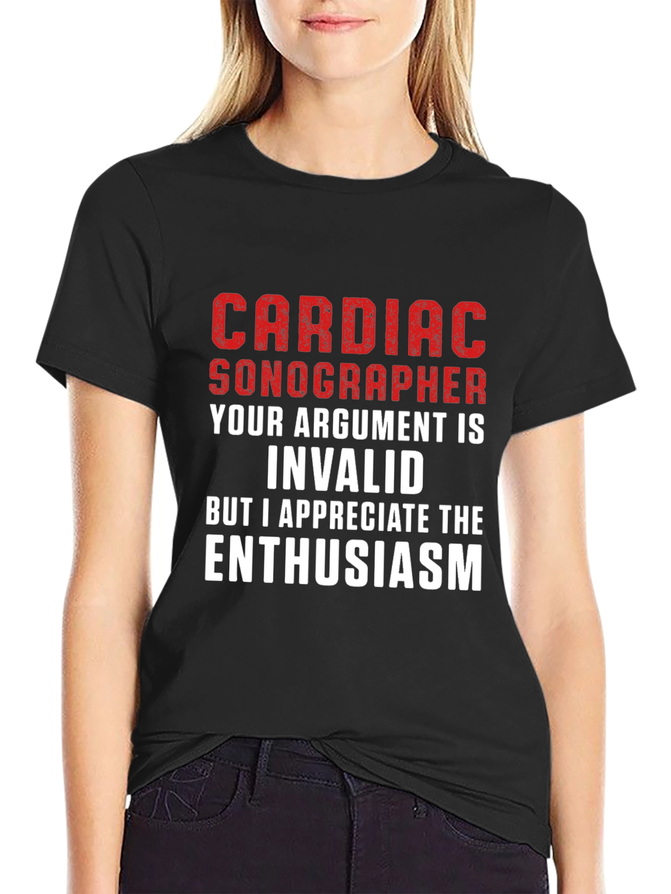 Black Cardiac Sonographer T-Shirt - Funny Argument Humor view 2