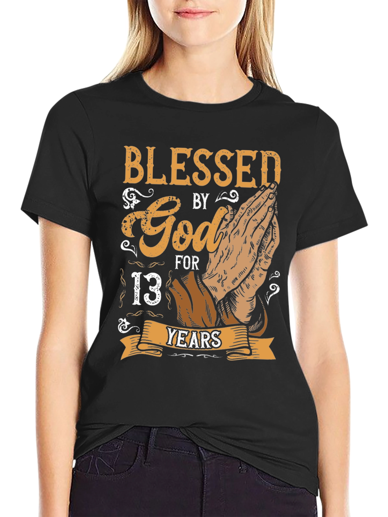 Black Blessed by God 13 Years T-Shirt view 2
