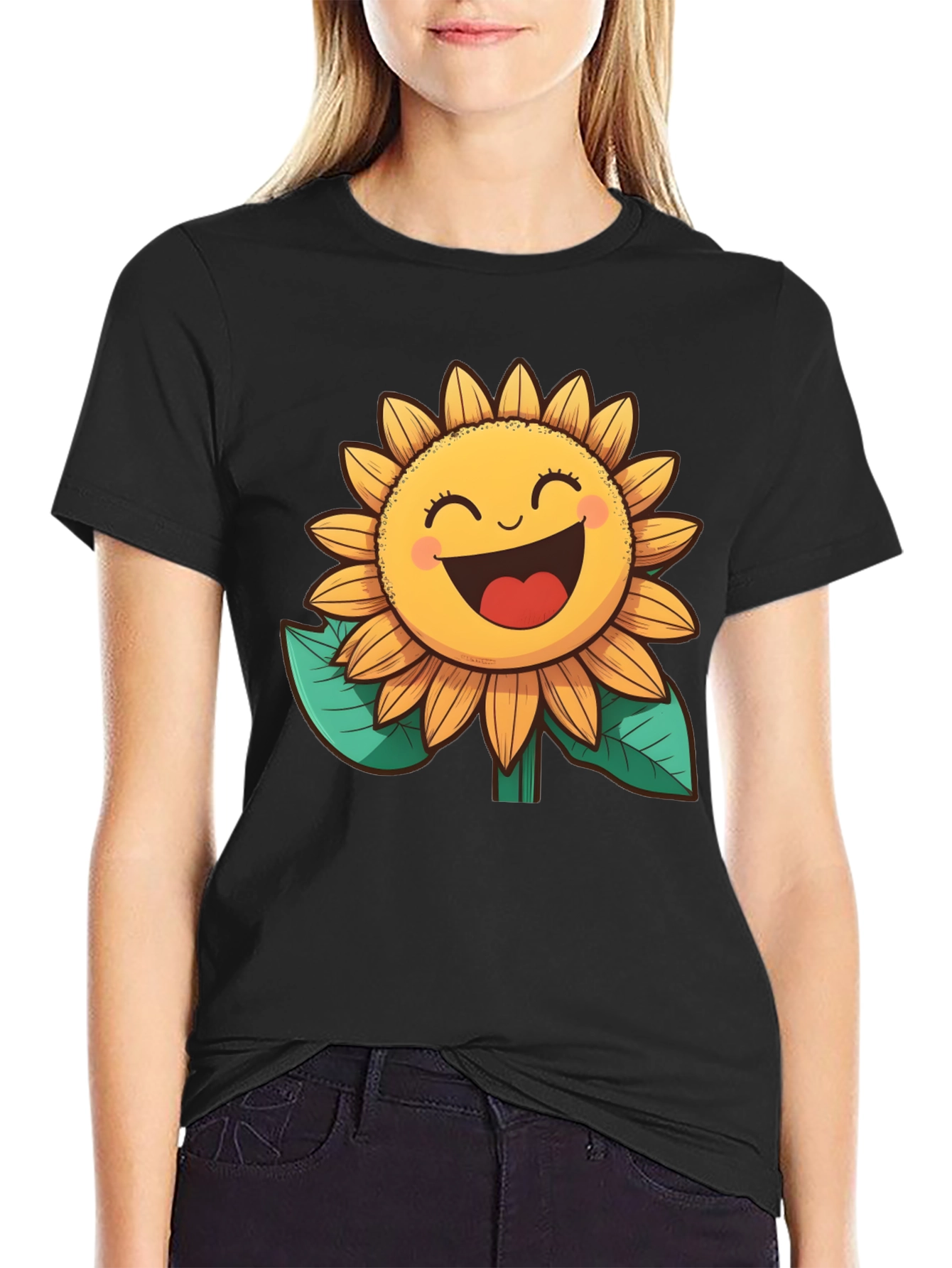 Black Happy Sunflower Graphic Tee - Black view 2