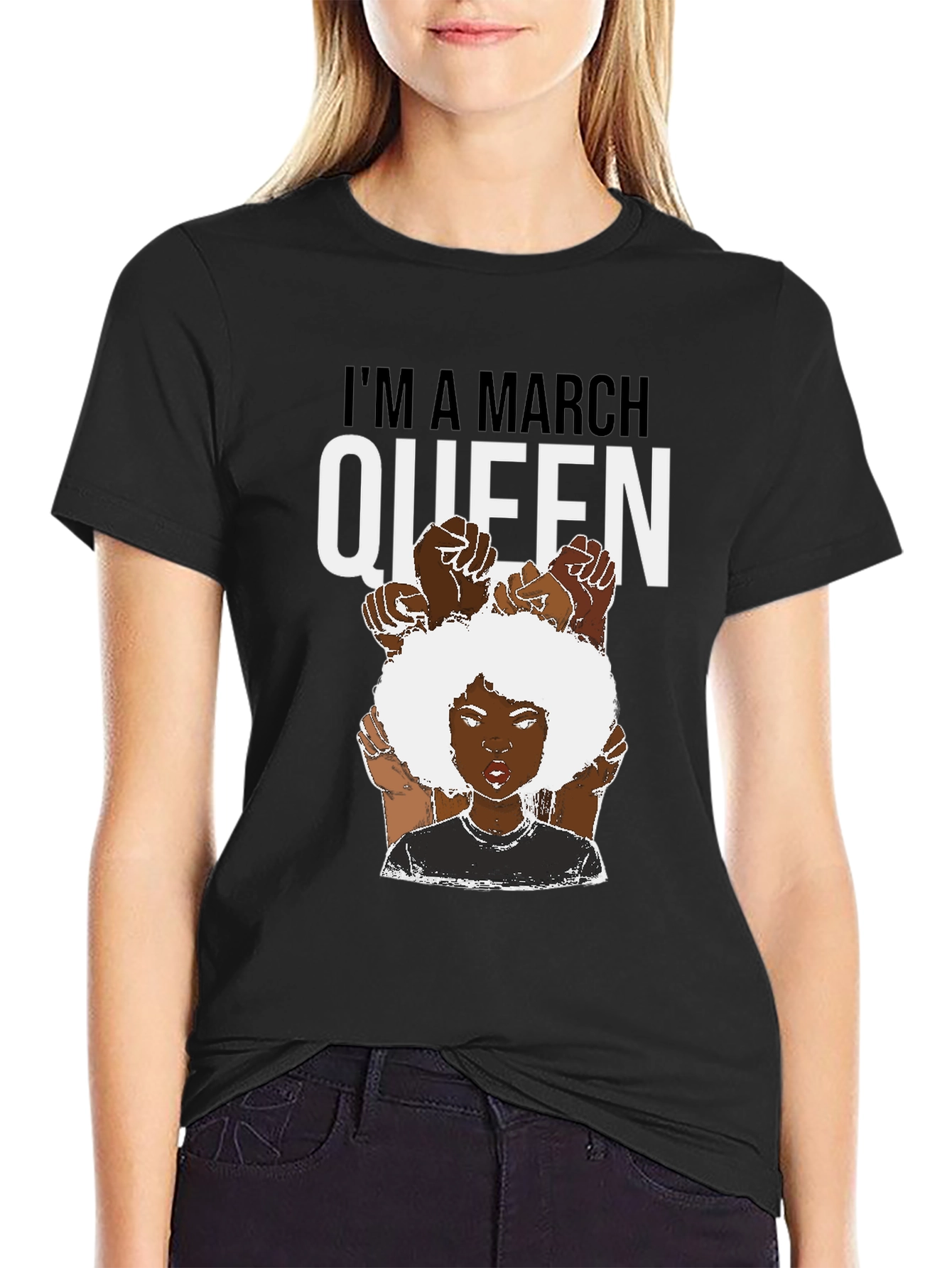 Black I'm a March Queen Black T-Shirt view 2
