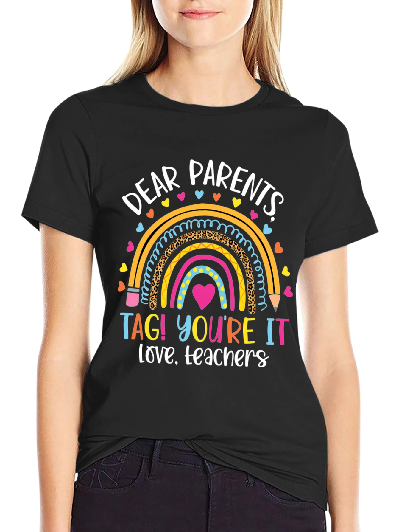 Black Dear Parents Teachers' Love Graphic T-Shirt view 2