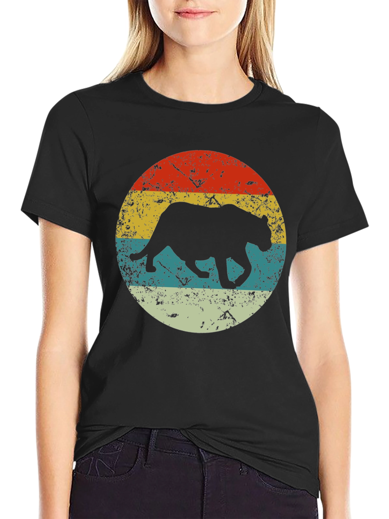 Black Retro Panther Graphic Black T-Shirt view 2