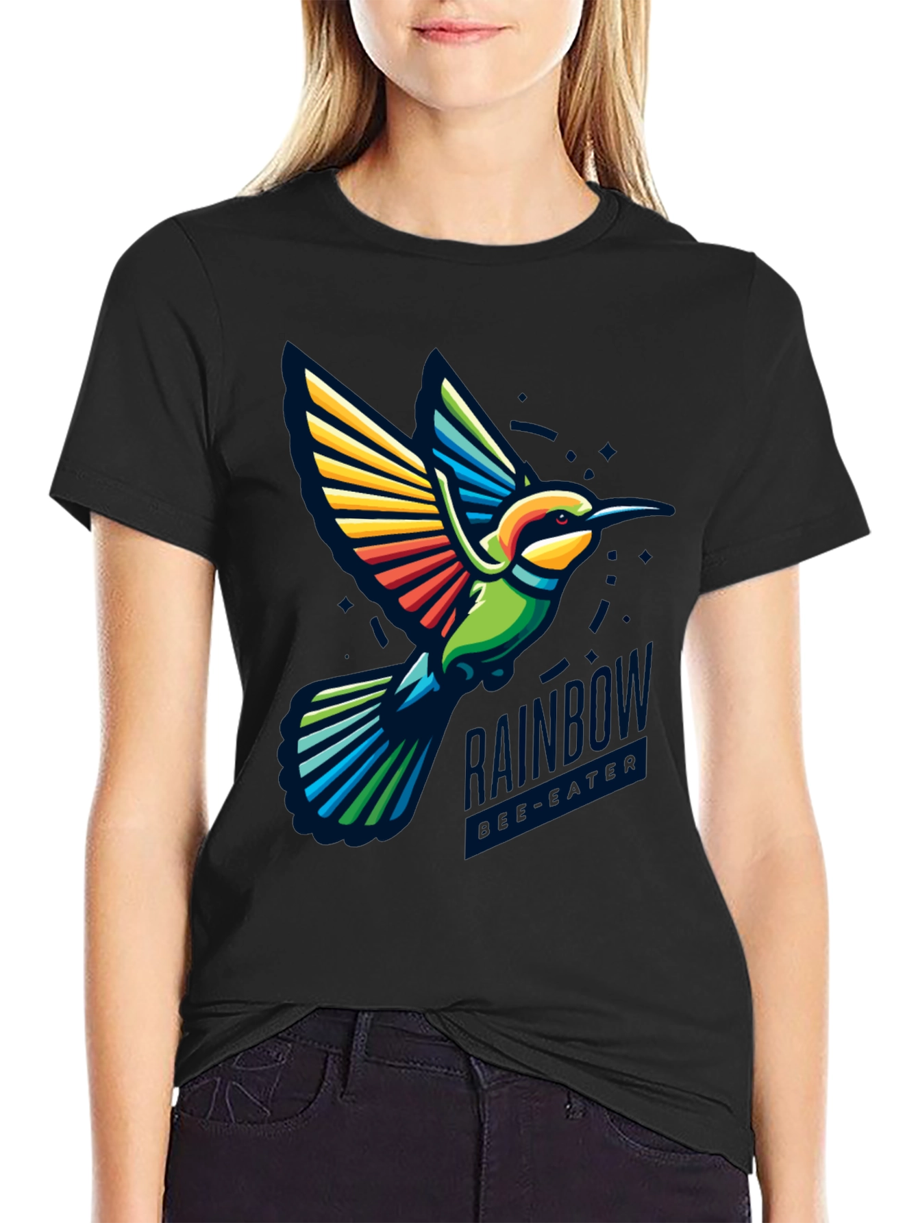 Black Rainbow Hummingbird Graphic Tee - Stylish Bird Lover Shirt view 2