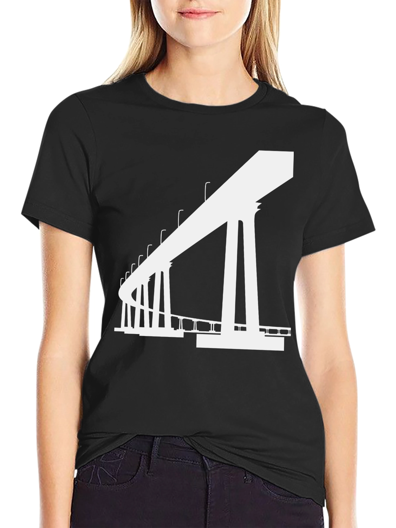 Black Modern Bridge Graphic Tee - Black Cotton T-Shirt view 2