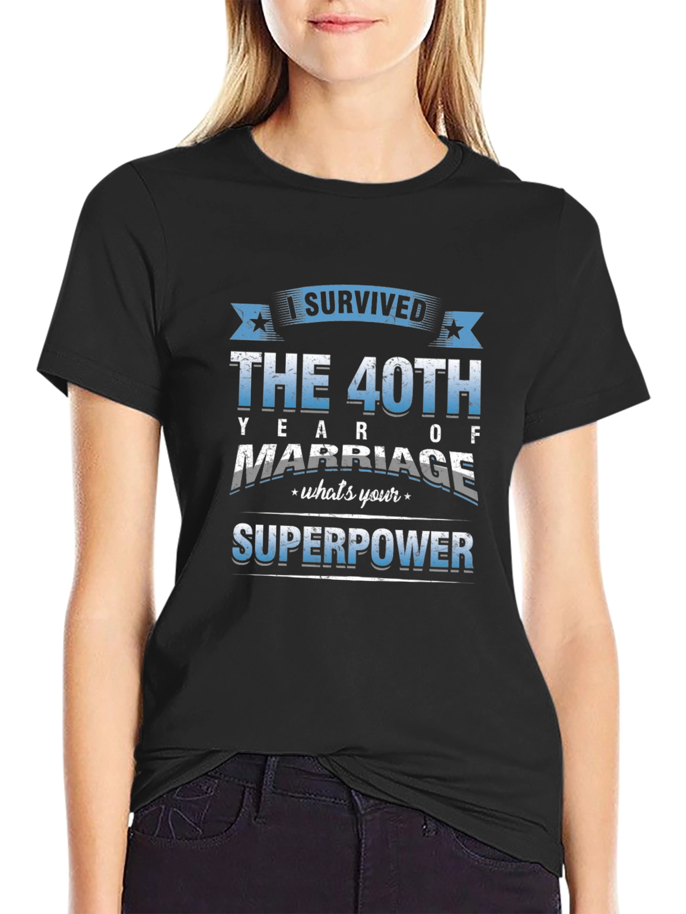 Black 40th Anniversary Marriage Superpower T-Shirt view 2