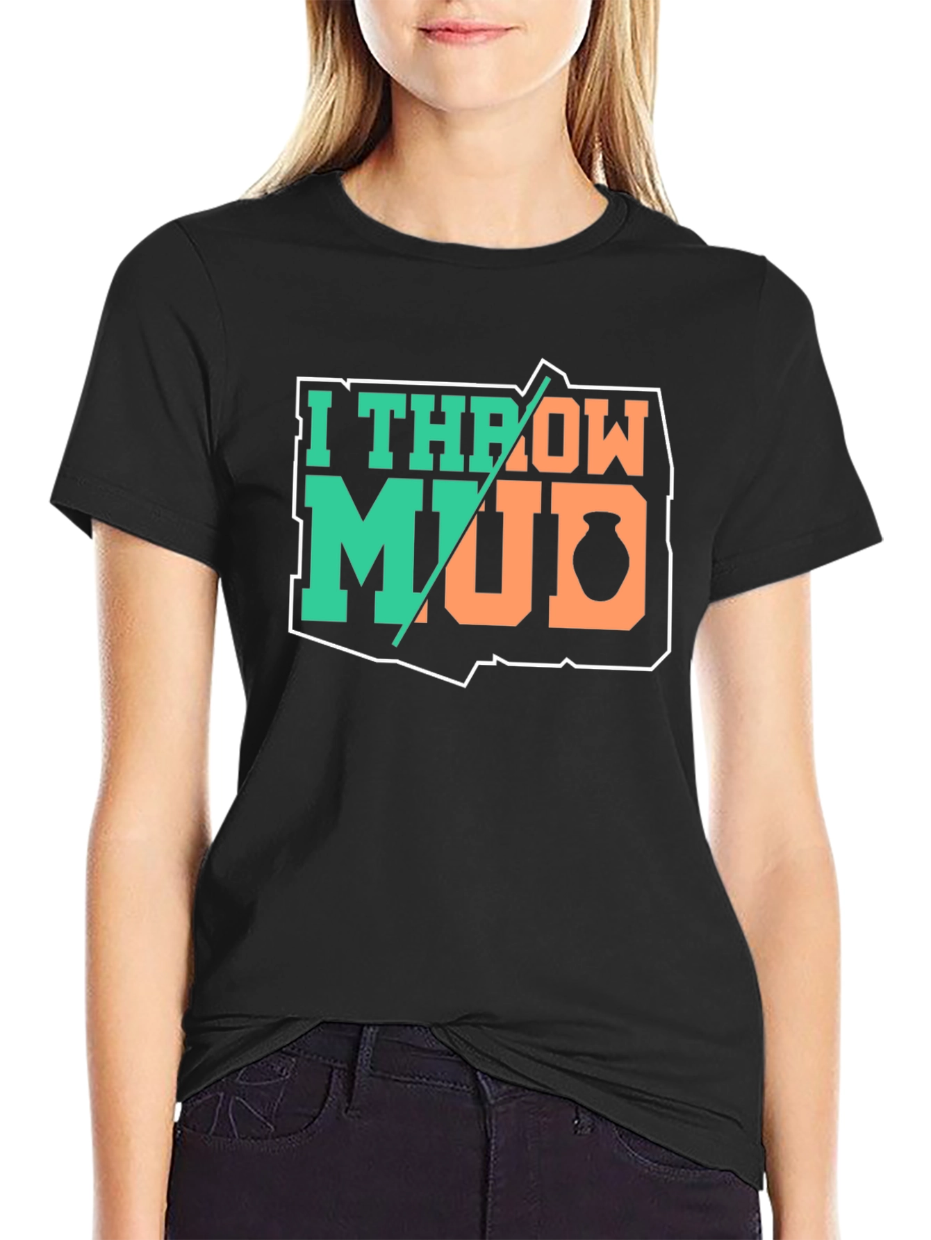 Black I Throw Mud Pottery T-Shirt view 2