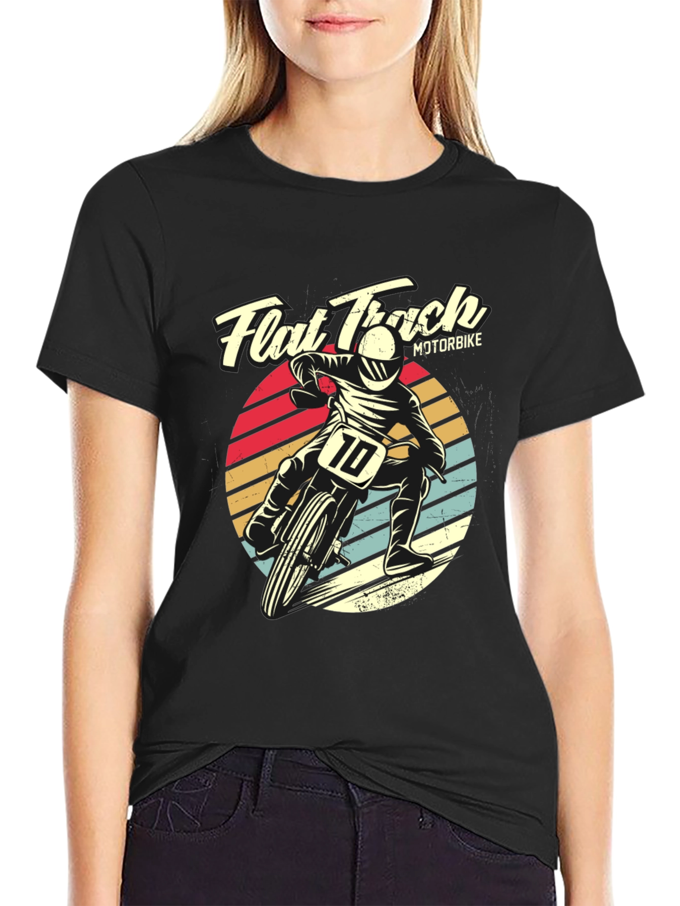 Black Flat Track Motorbike Graphic T-Shirt view 2