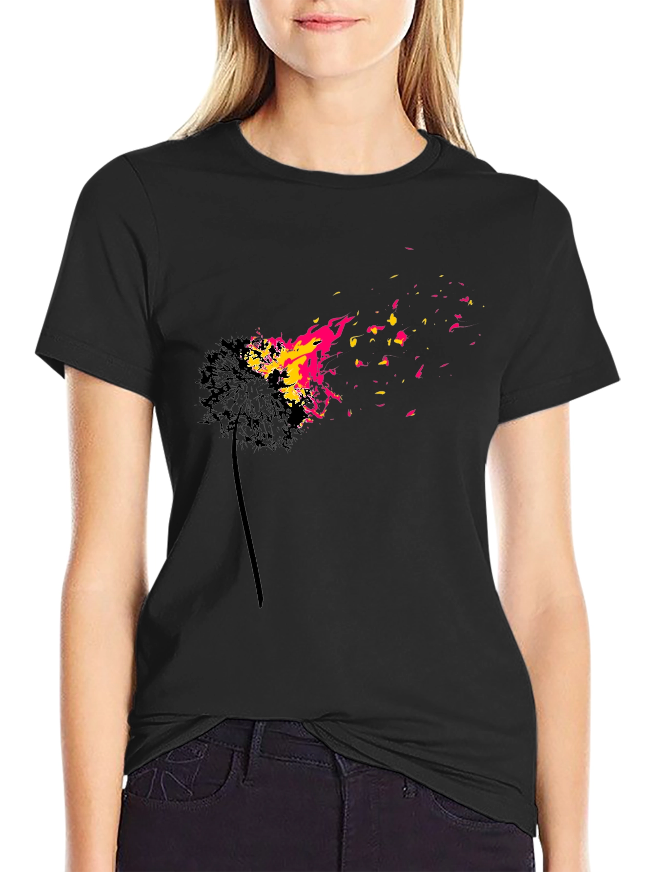 Black Burning Dandelion Graphic T-Shirt view 2