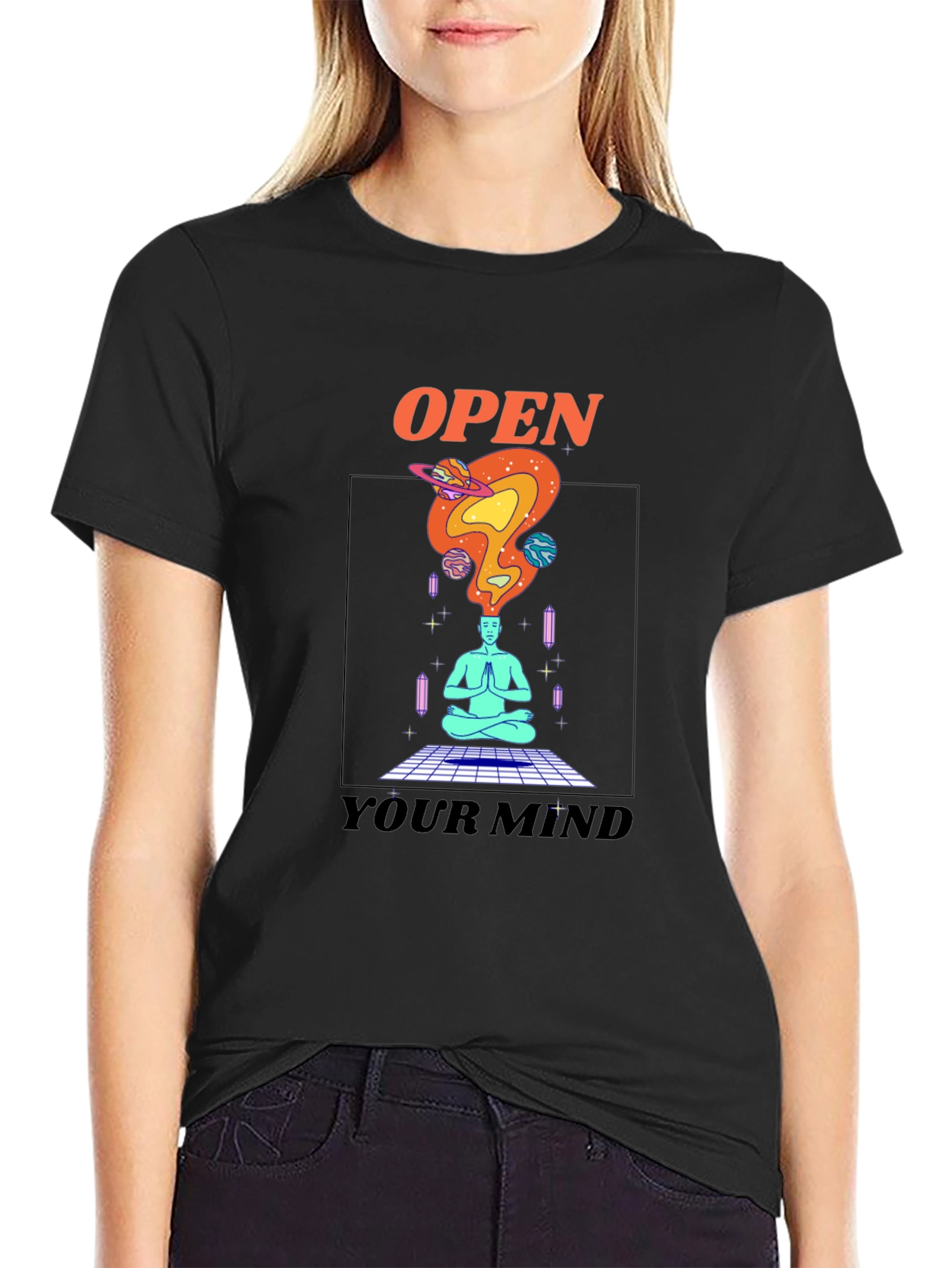 Black Open Your Mind Graphic T-Shirt - Black Tee view 2