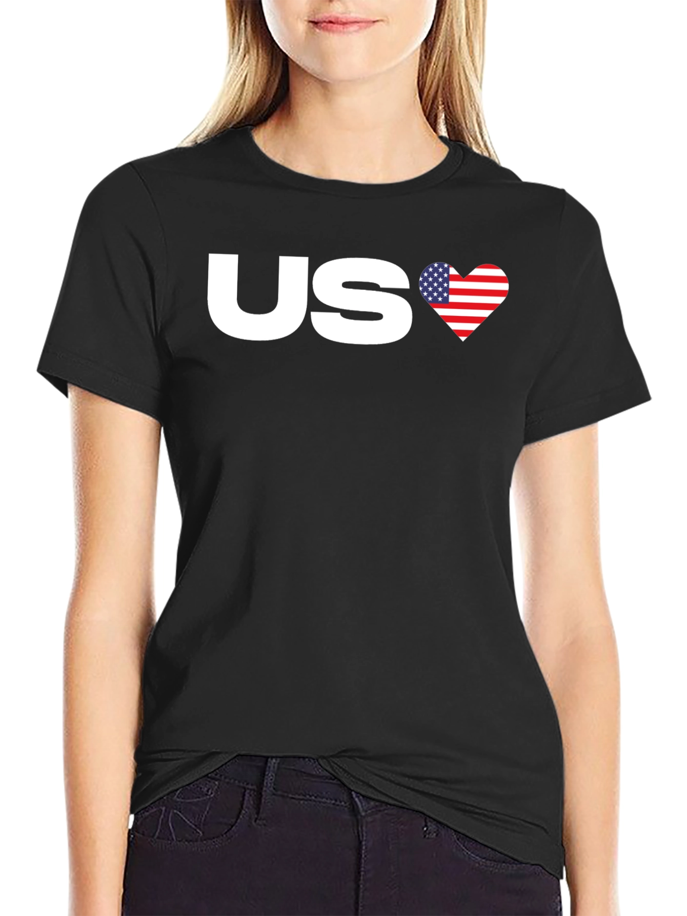 Black US Flag Heart Graphic Tee - Patriotic Pride view 2