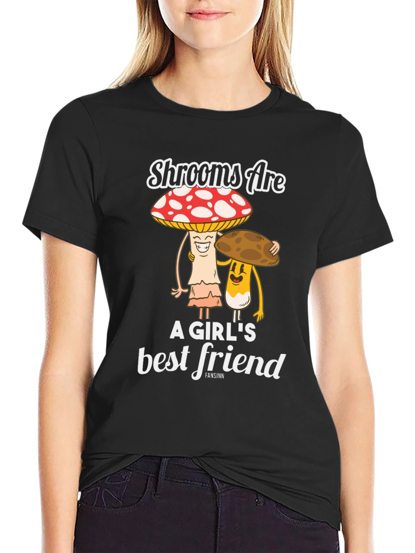 Black Shrooms Are A Girl's Best Friend Funny Mushroom T-Shirt view 2