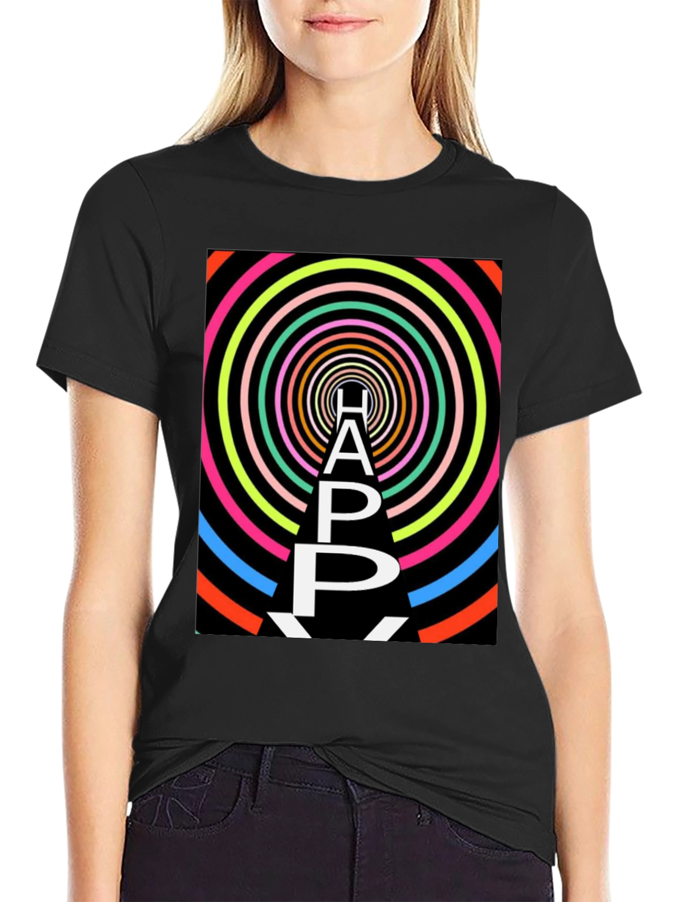 Black Happy Graphic Tee - Black Unisex Shirt view 2