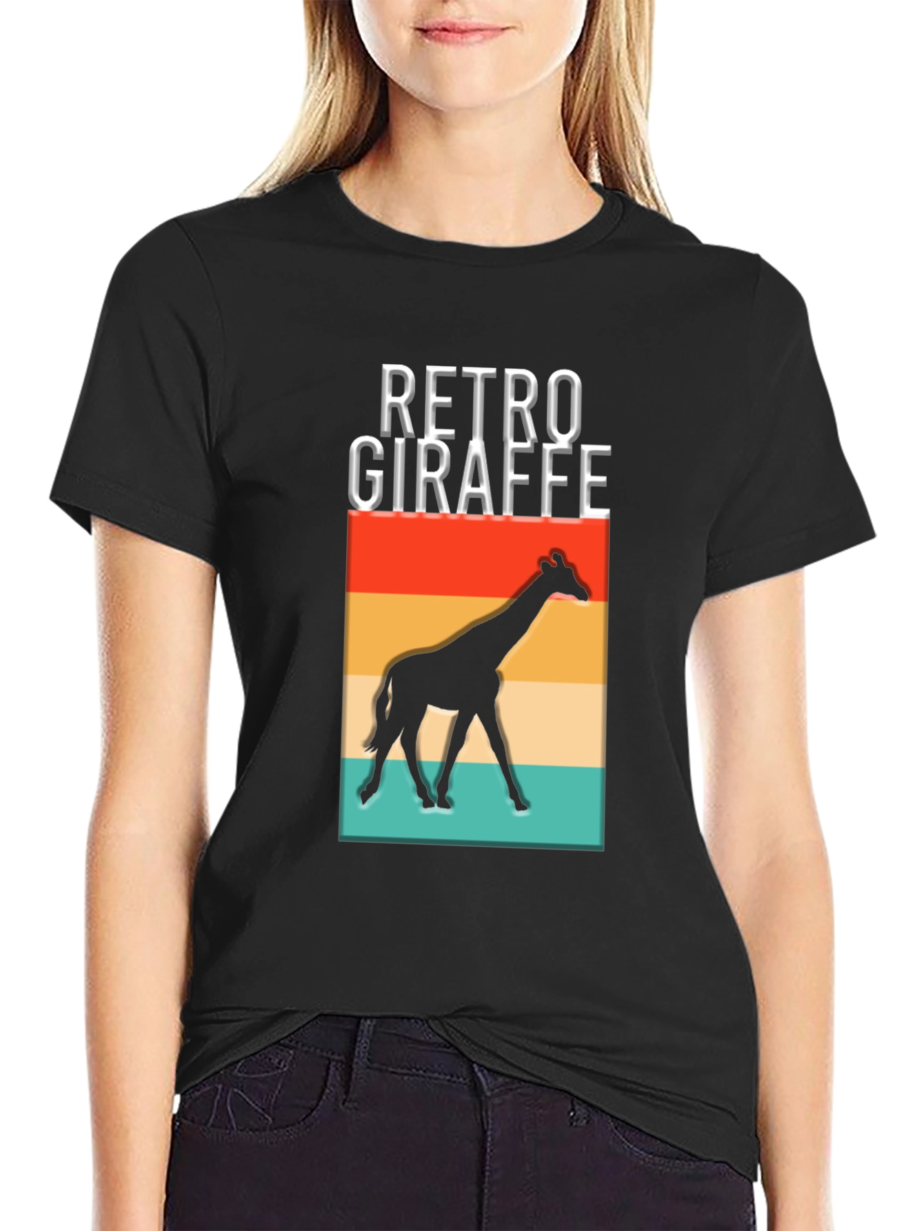Black Retro Giraffe Graphic T-Shirt - Vintage Style view 2