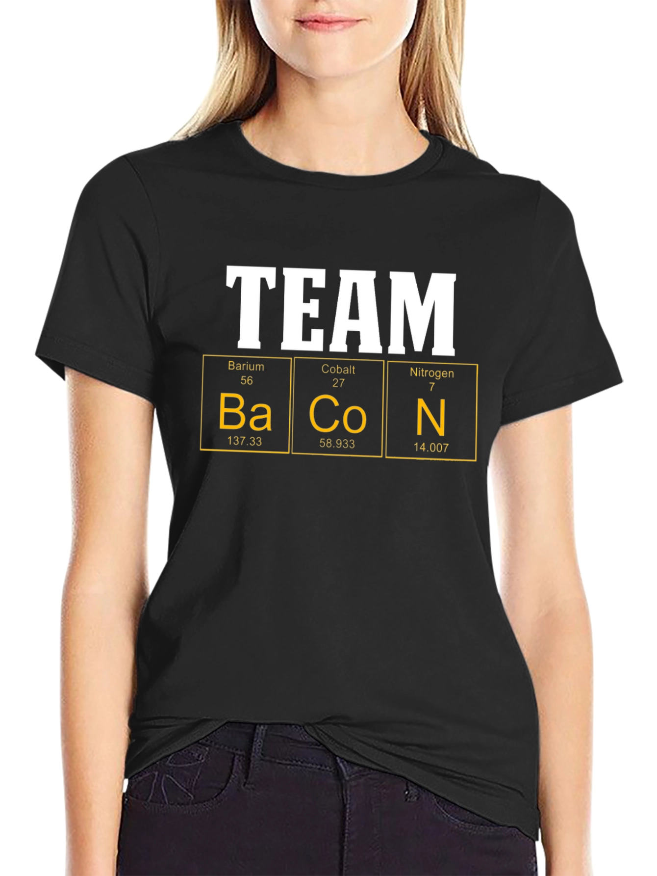 Black Team Bacon T-Shirt - Periodic Table Elements view 2