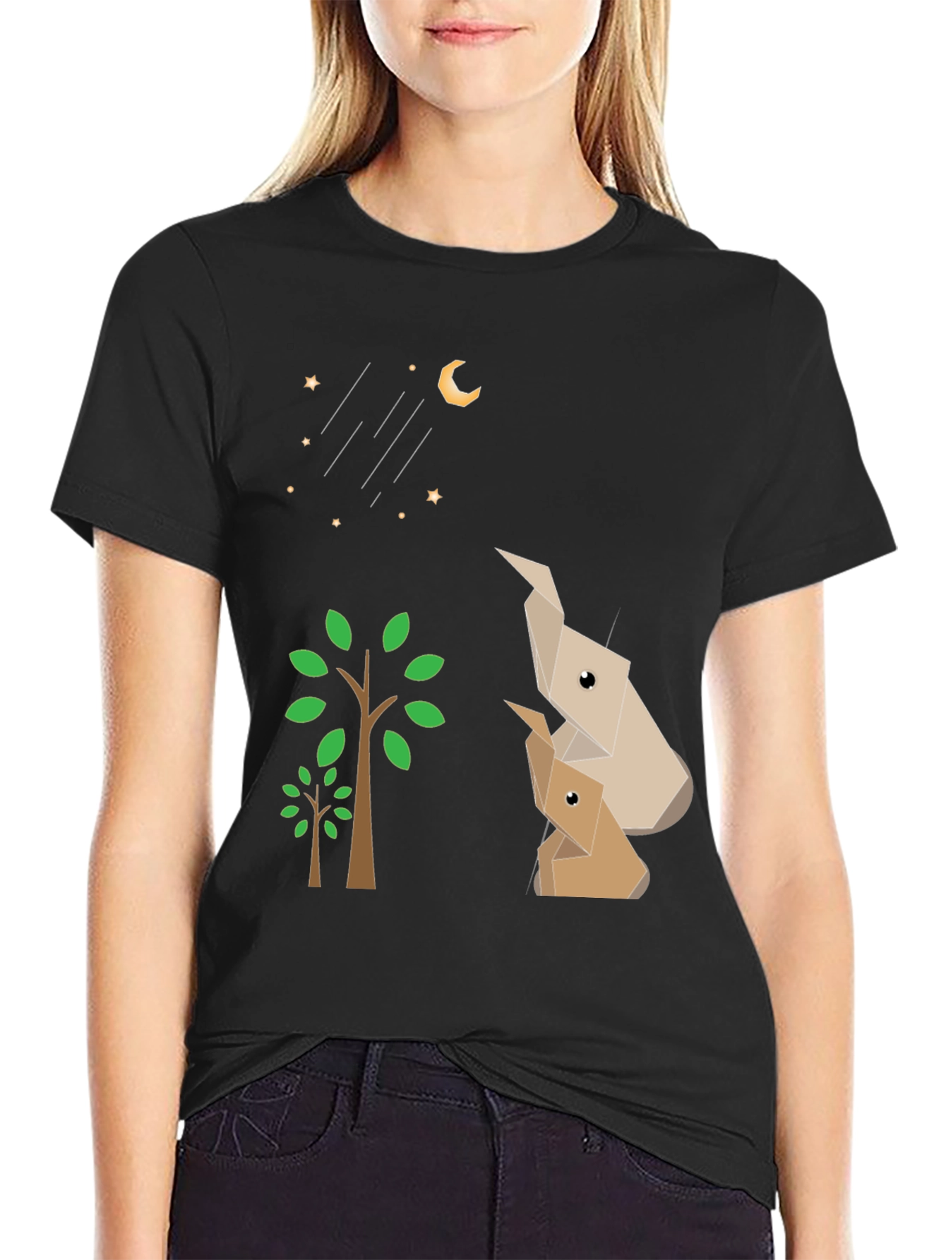 Black Origami Animals Black Graphic Tee view 2