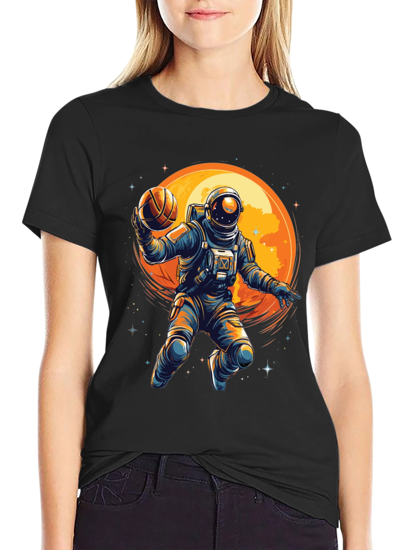 Black Astronaut Basketball Graphic T-Shirt view 2