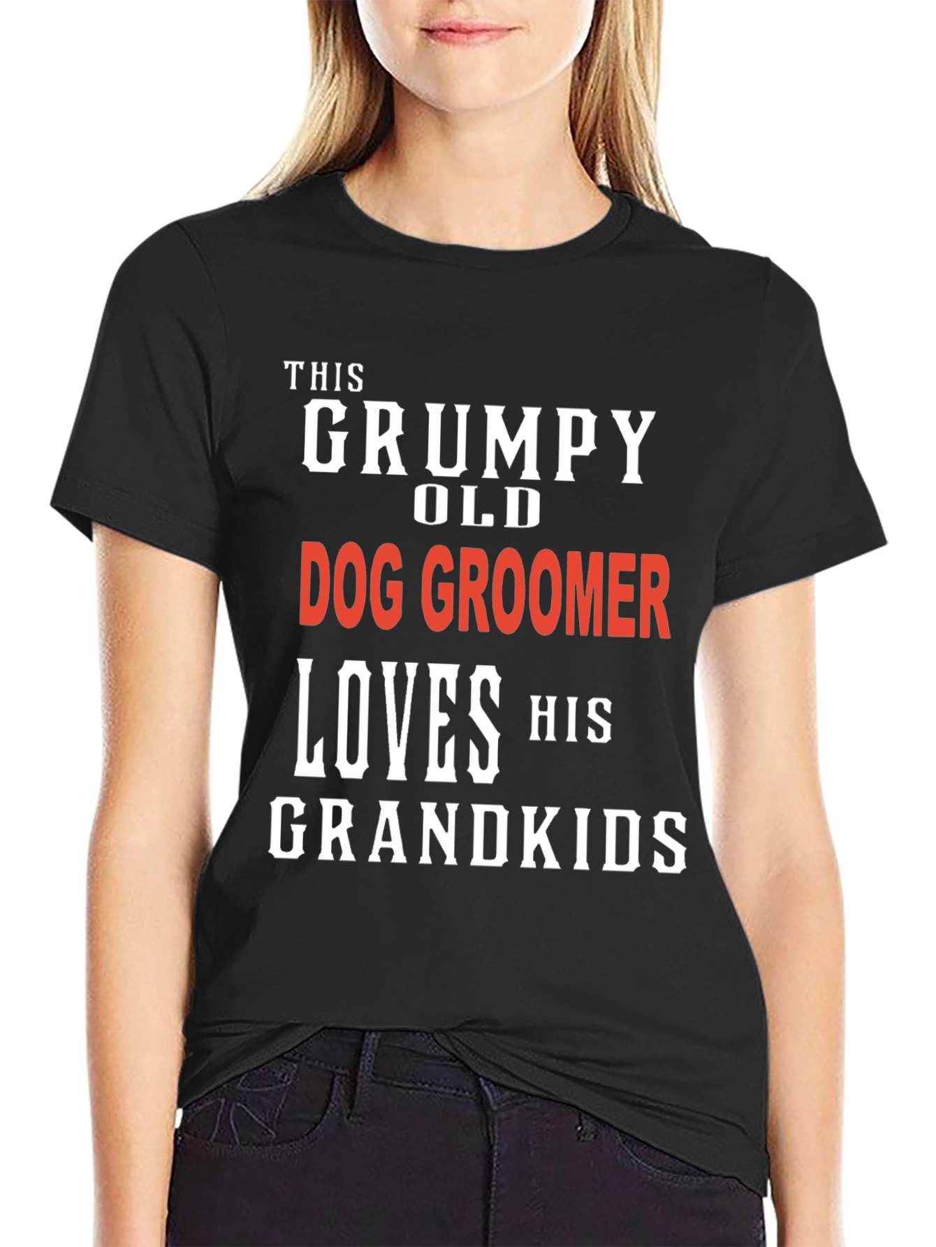 Black Grumpy Old Dog Groomer T-Shirt - Grandkids Love view 2