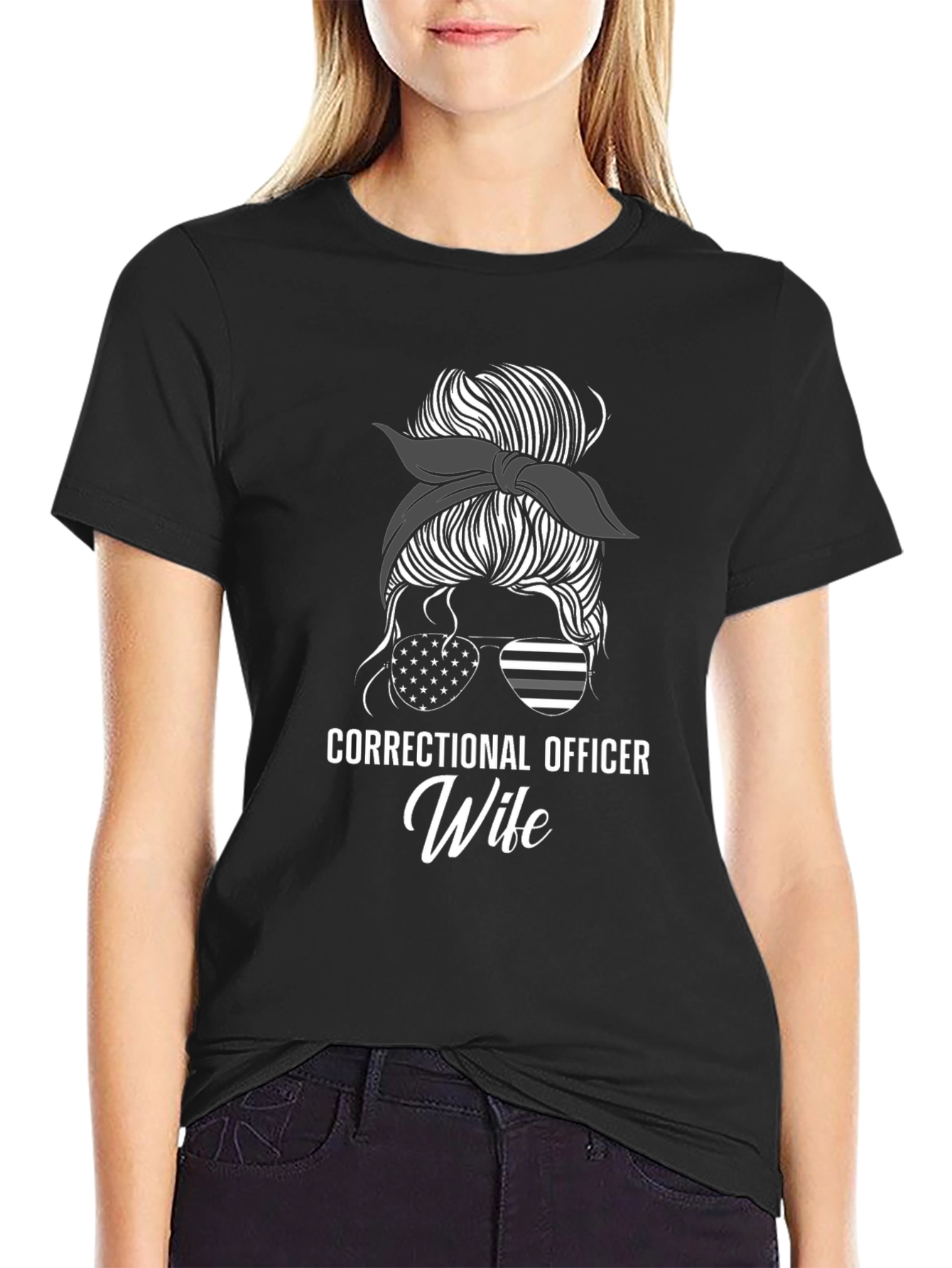 Black Correctional Officer Wife Graphic T-Shirt view 2