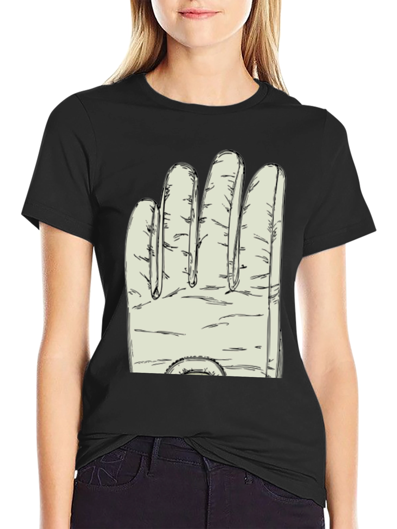 Black Novelty Glove Graphic T-Shirt - Soft Cotton Blend view 2