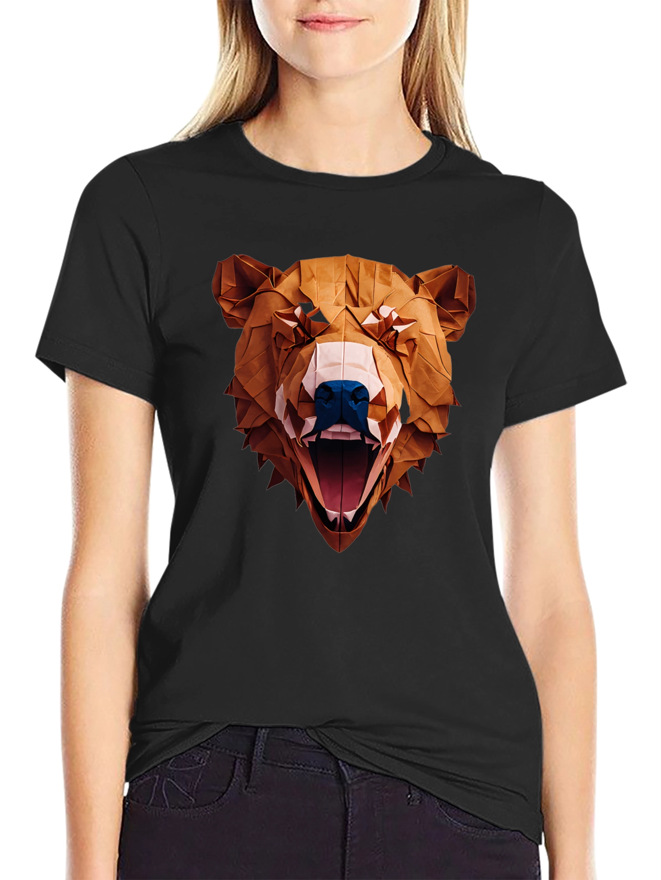 Black Geometric Bear Graphic Tee - Black view 2