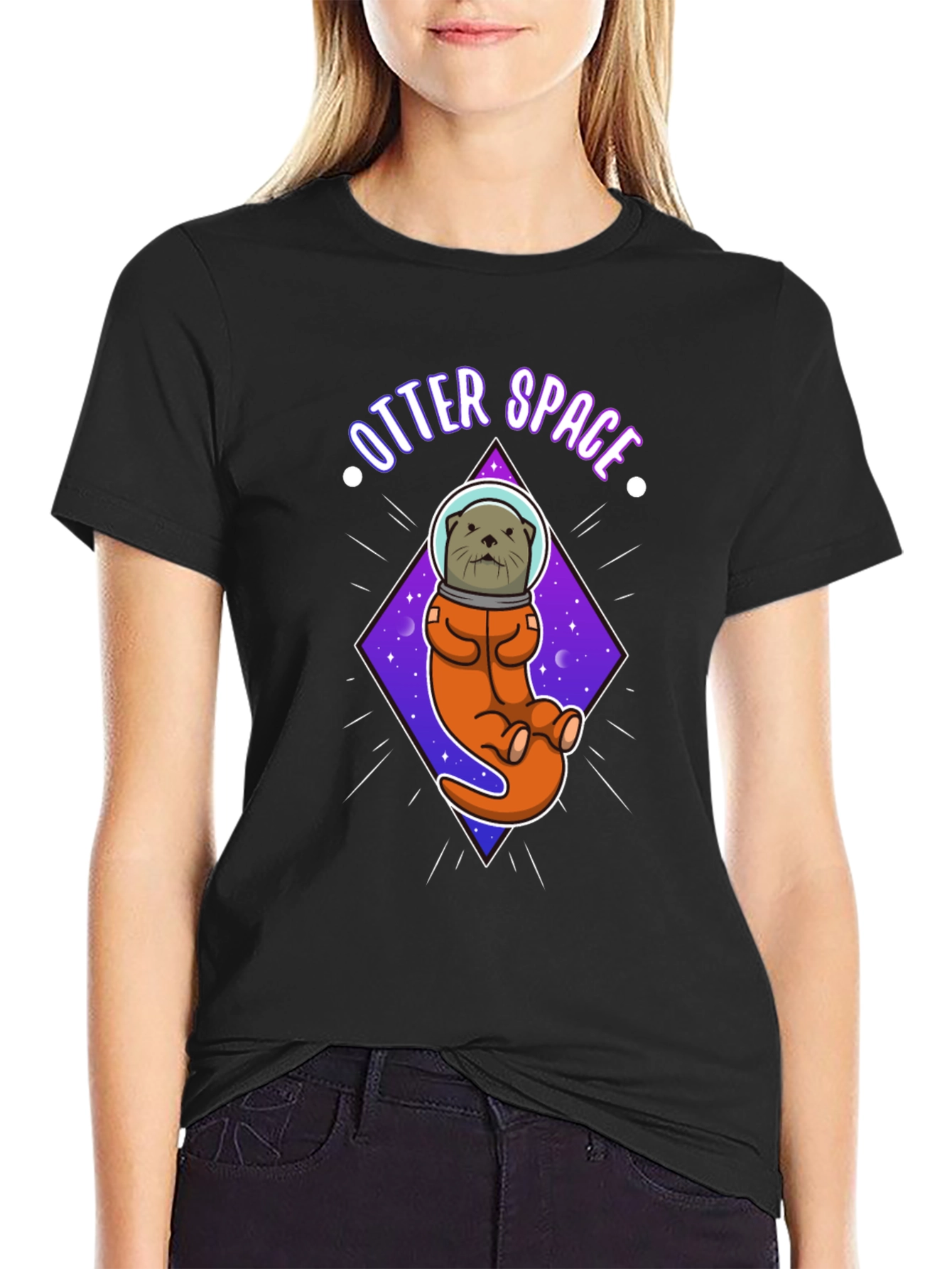 Black Otter Space Graphic T-Shirt view 2