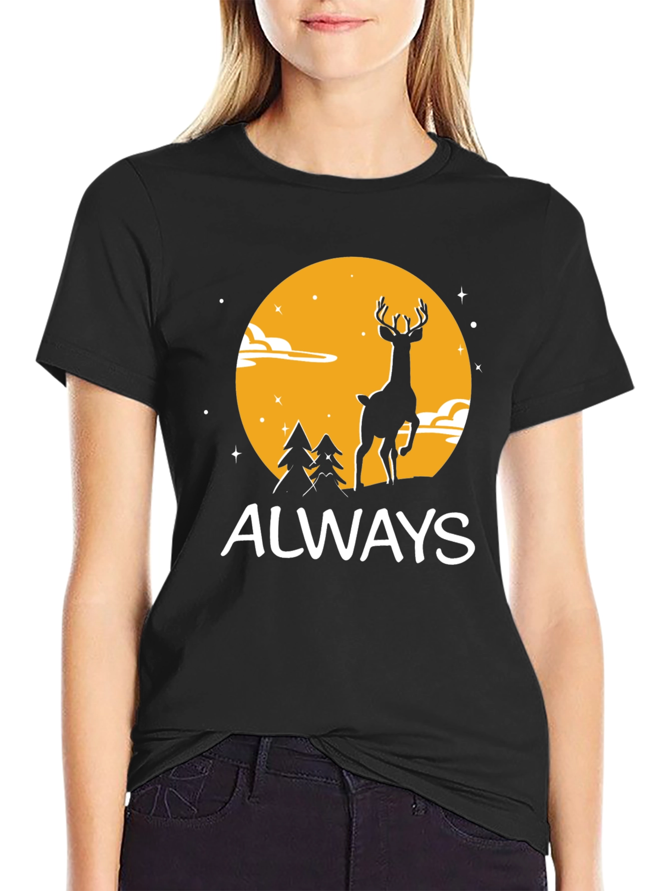 Black Always Deer Graphic Tee - Black T-Shirt view 2