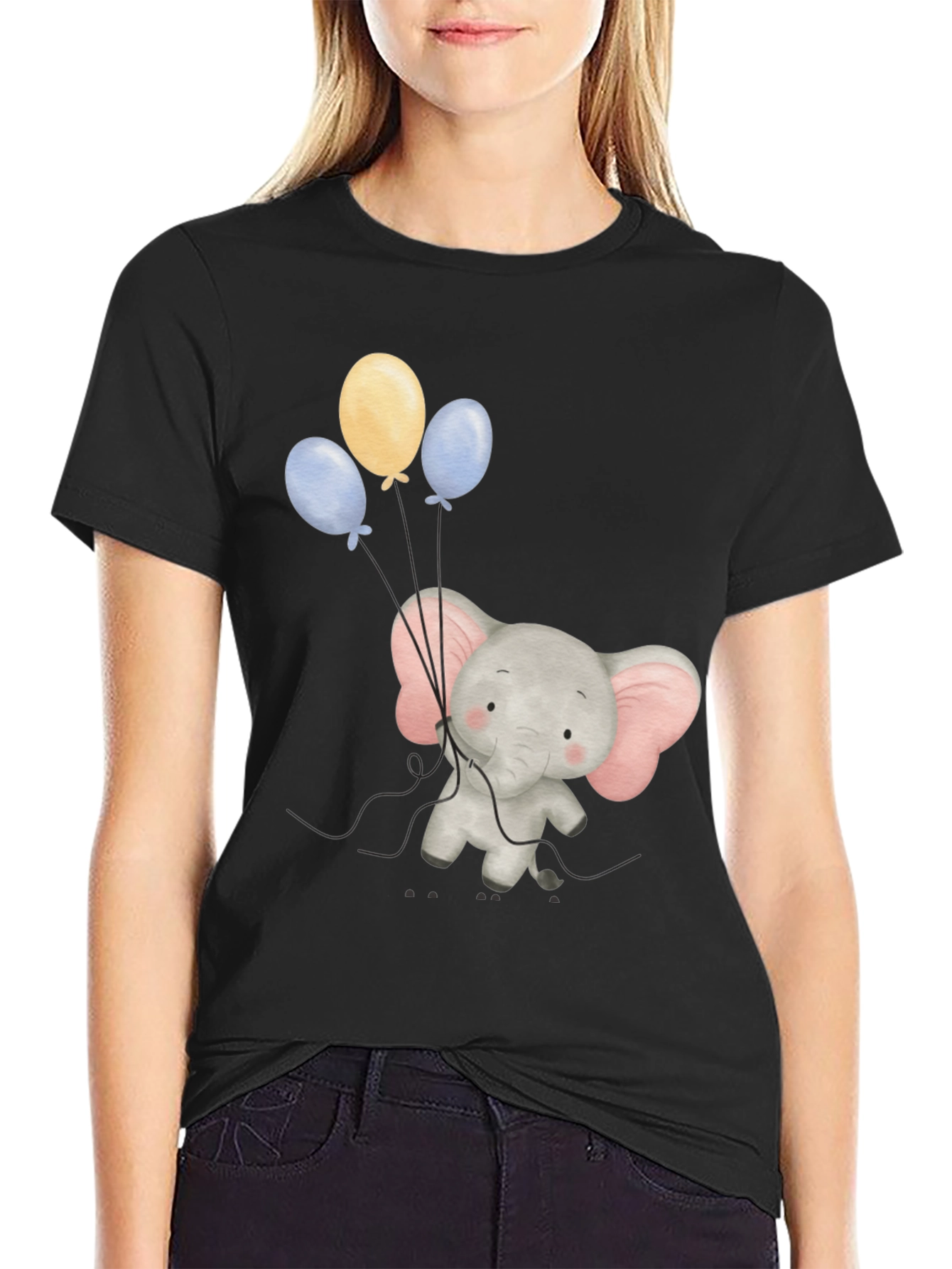 Black Elephant Balloons Graphic Tee - Soft Cotton Comfort view 2