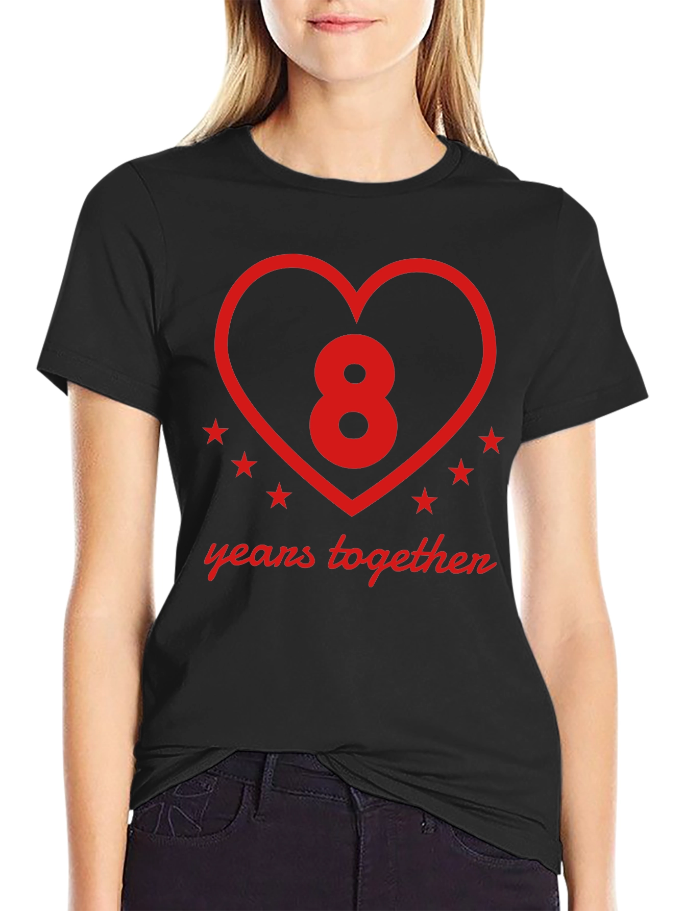 Black 8 Years Together Anniversary T-Shirt view 2